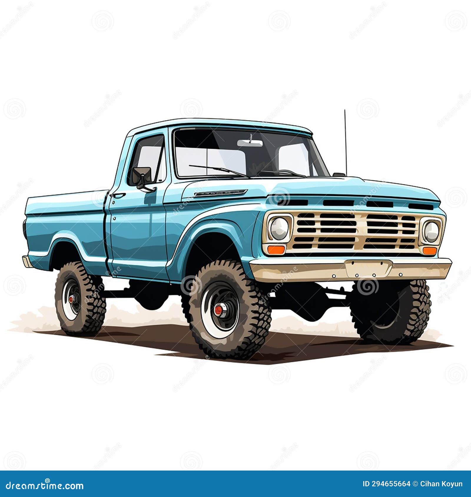 Pickup Truck Drawing with a Realistic Rendering Stock Illustration