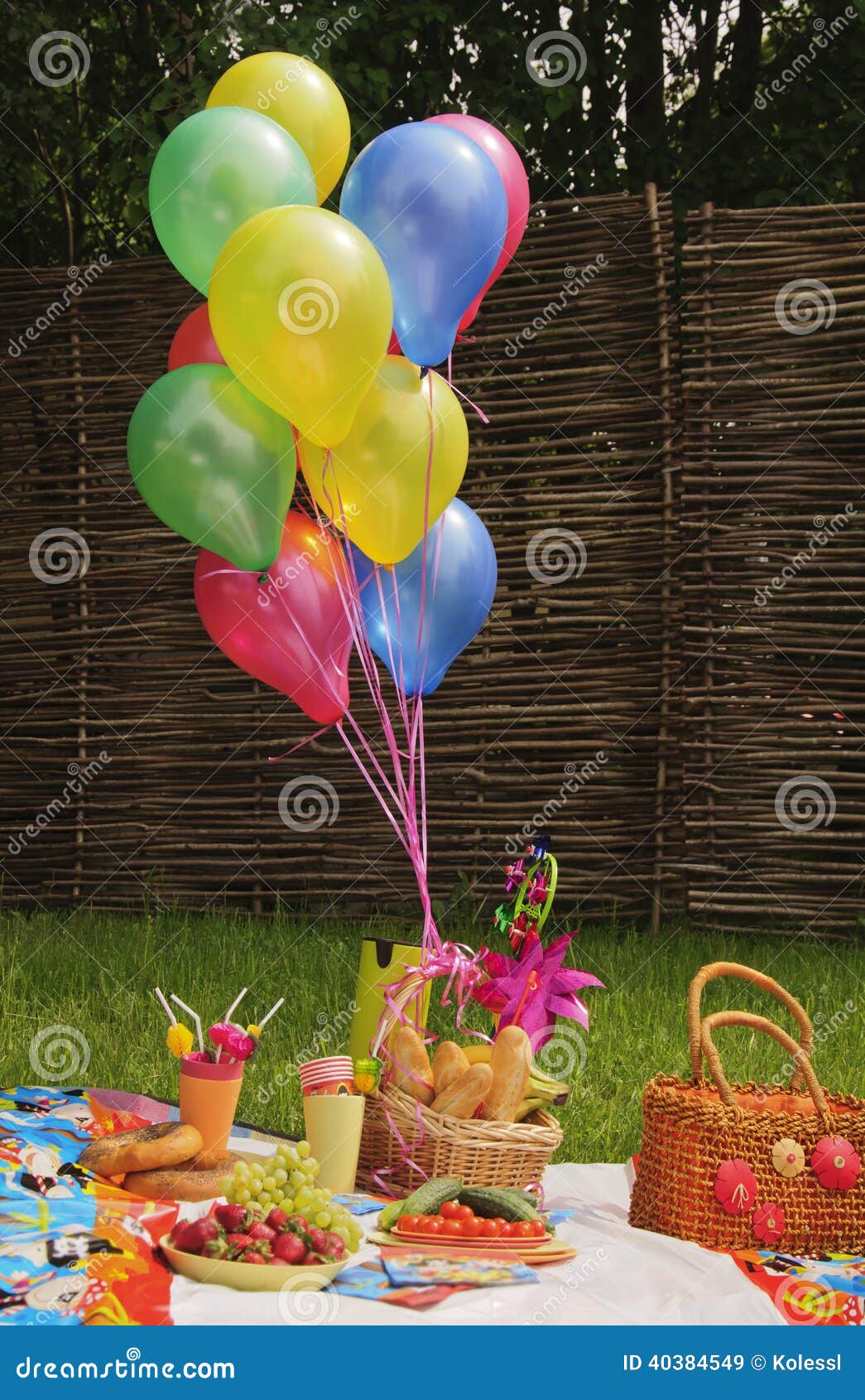 Picnic Basket with Balloons Stock Image Image of wicker, park 40384549