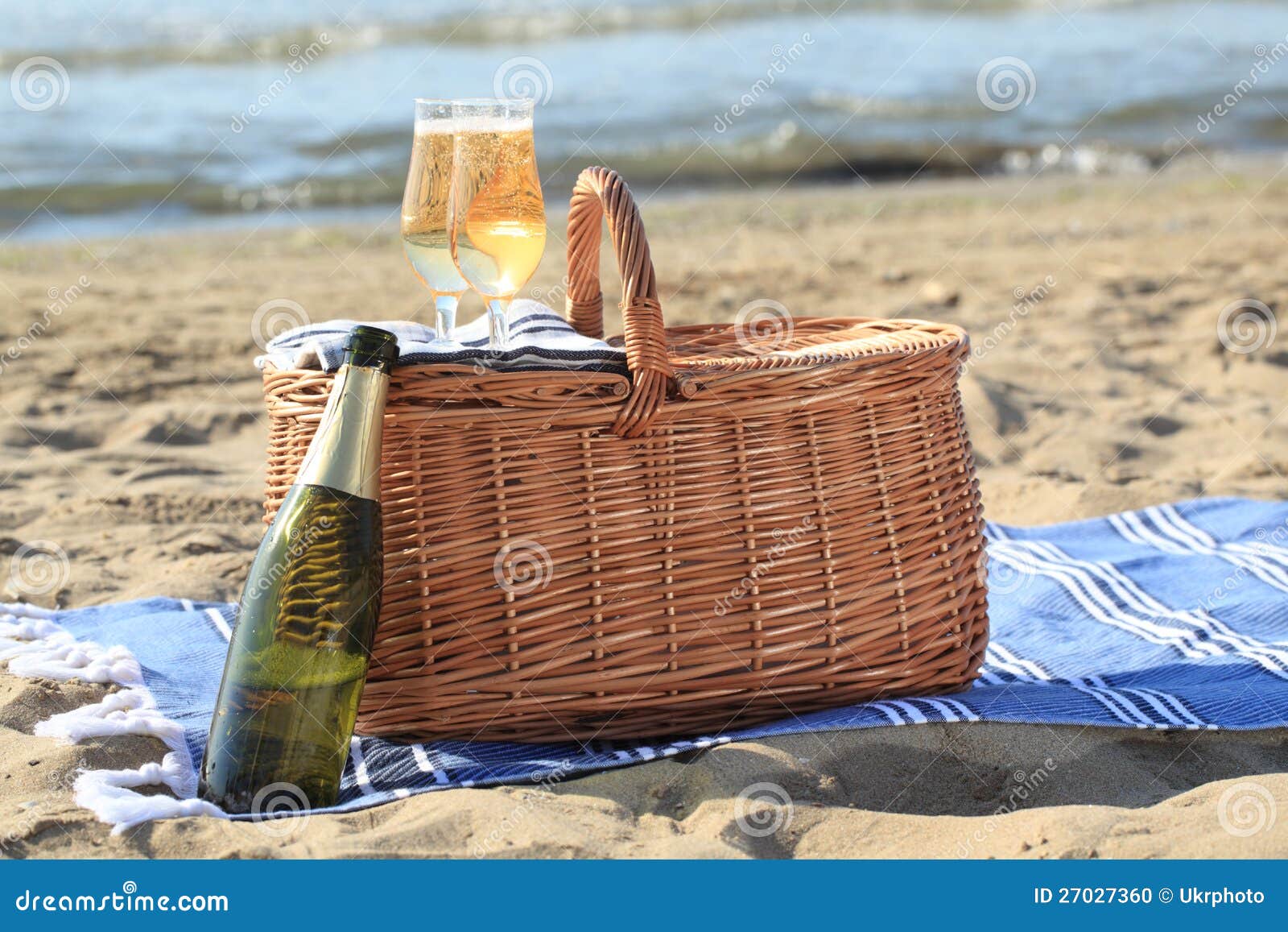 Picnic basket on a beach stock photo. Image of basket 27027360