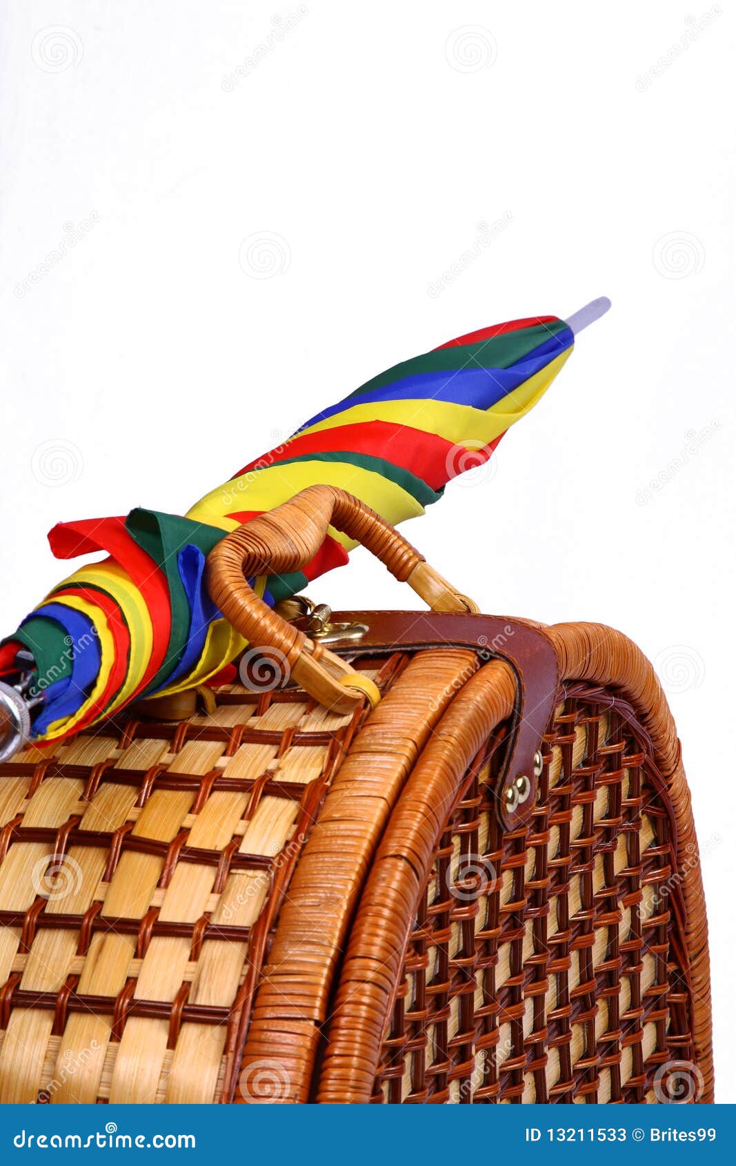 Picnic Basket with a Colorful Umbrella Stock Image Image of trip