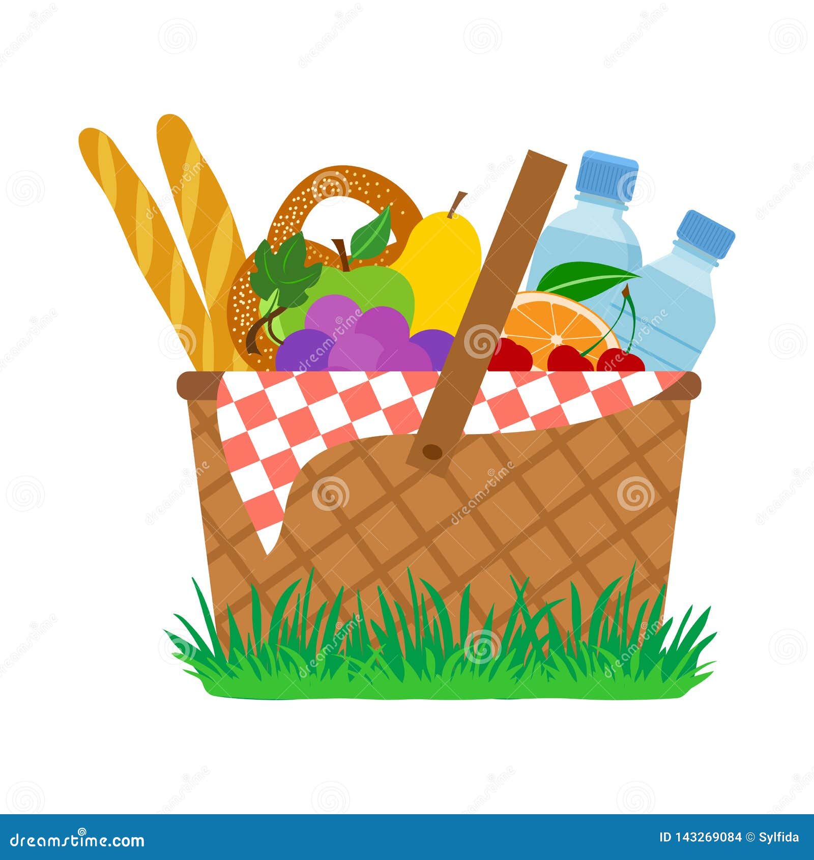 Picnic Basket on Grass. Vector Stock Illustration - Illustration of ...