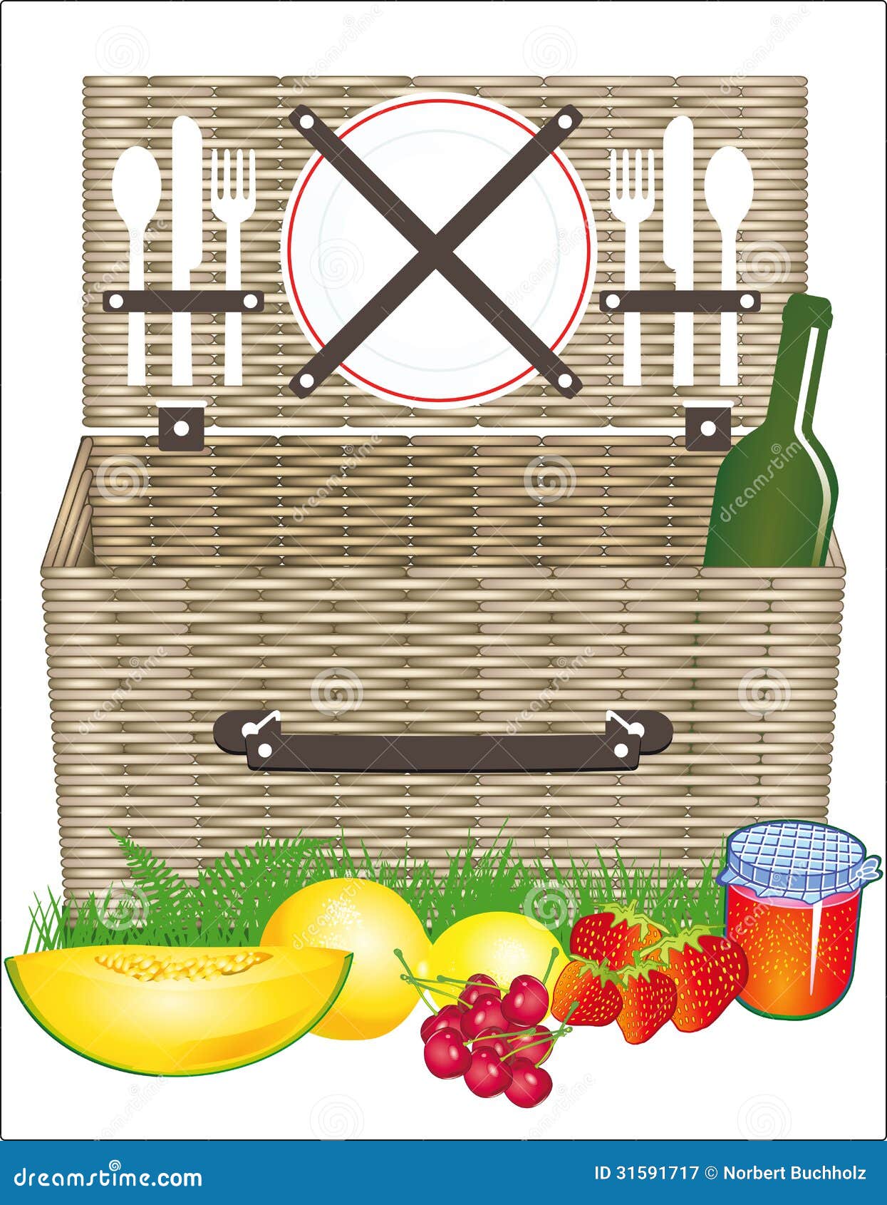 Picnic basket stock vector. Illustration of resort, strawberry - 31591717