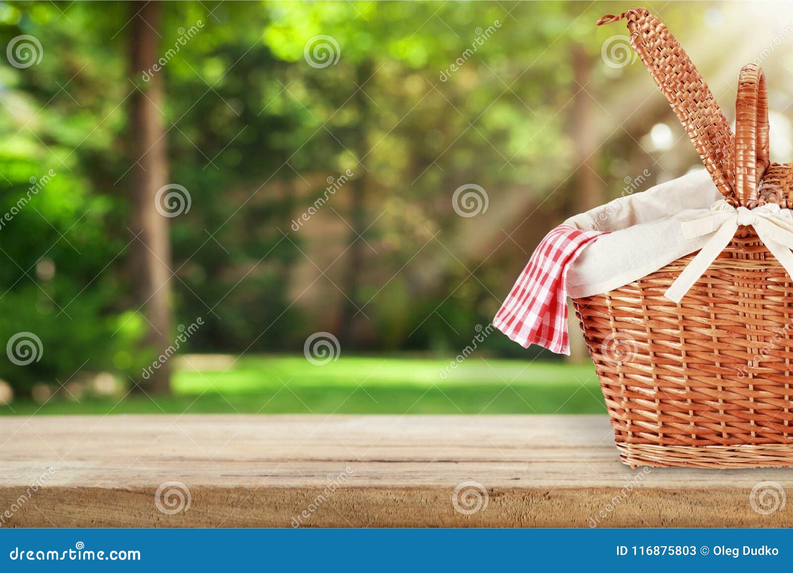 Picnic Basket With Napkin On Nature Background Stock Image Image Of