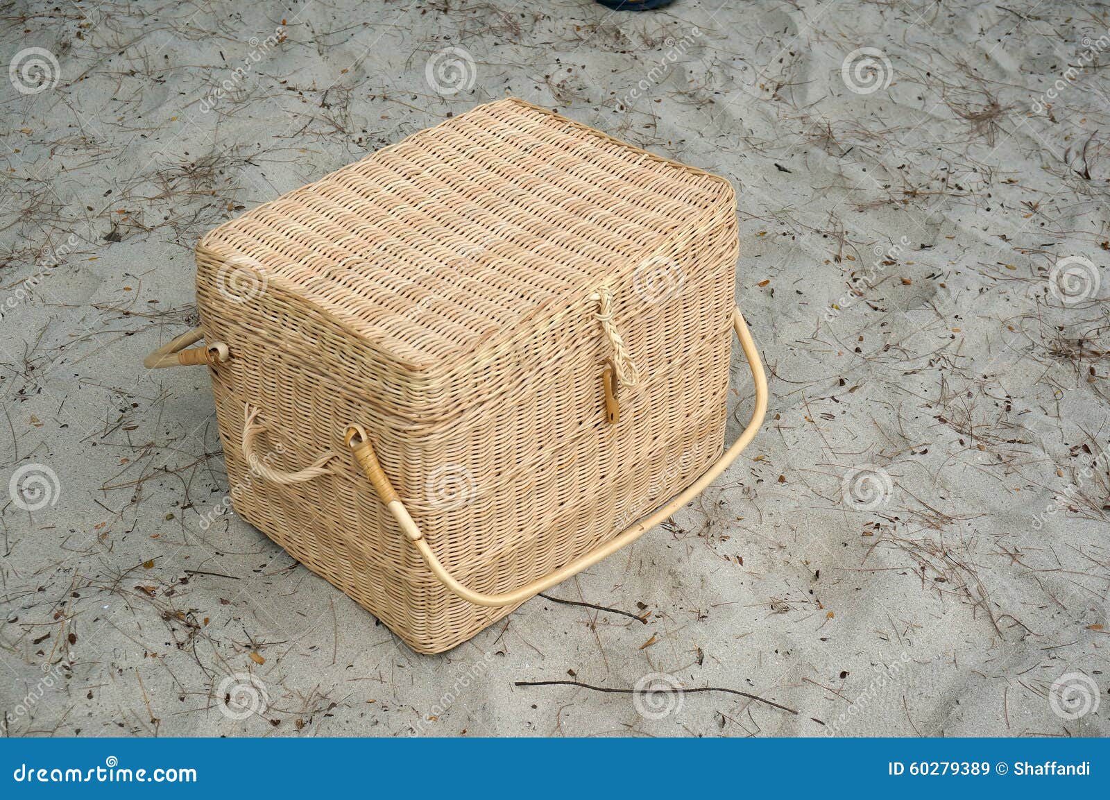 Picnic Basket on Sand Beach Stock Image Image of willow, outdoor