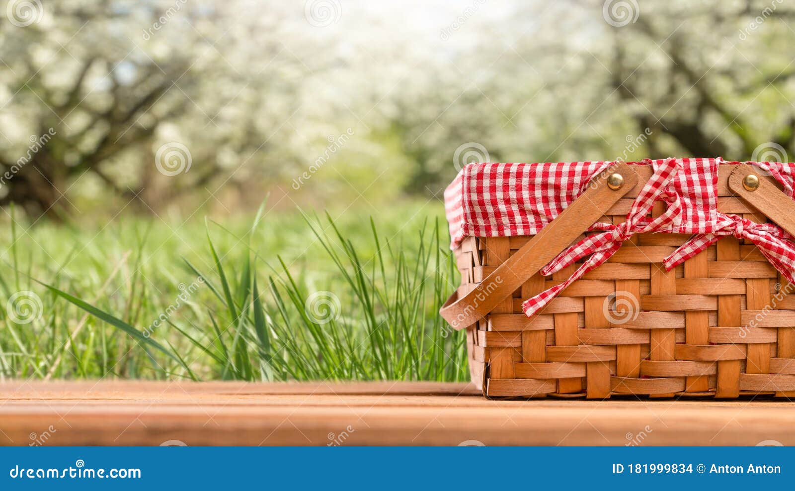 Picnic Basket On A Table Against The Background Of Nature Rest And