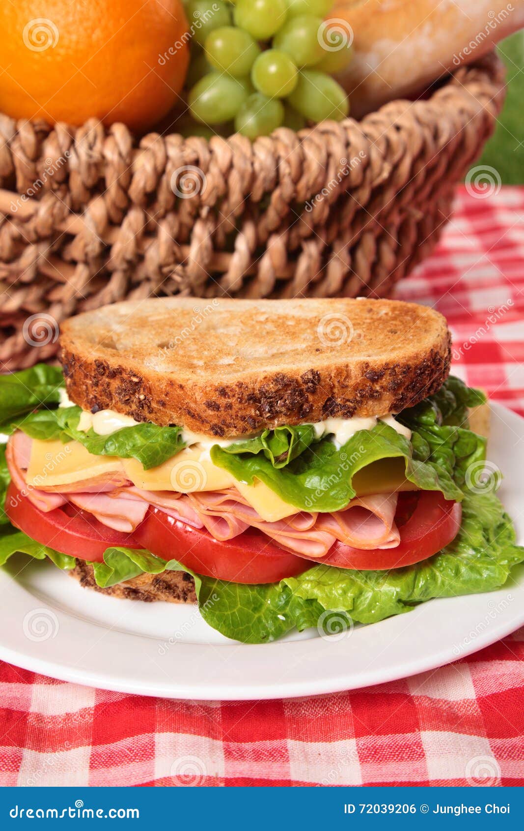 Picnic Basket Toasted Ham and Cheese Sandwich Stock Photo Image of