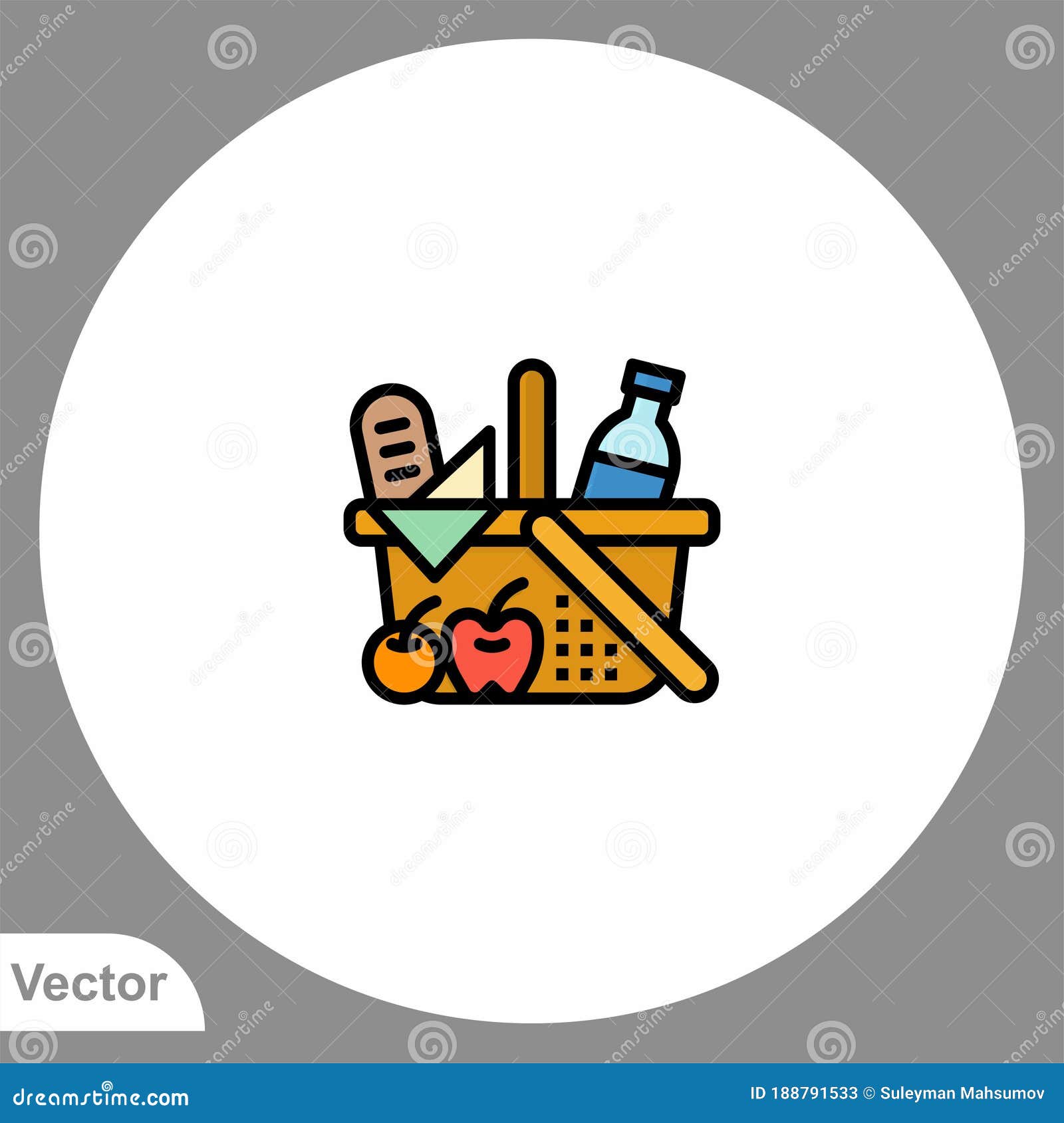 Picnic Basket Vector Icon Sign Symbol Stock Vector Illustration of