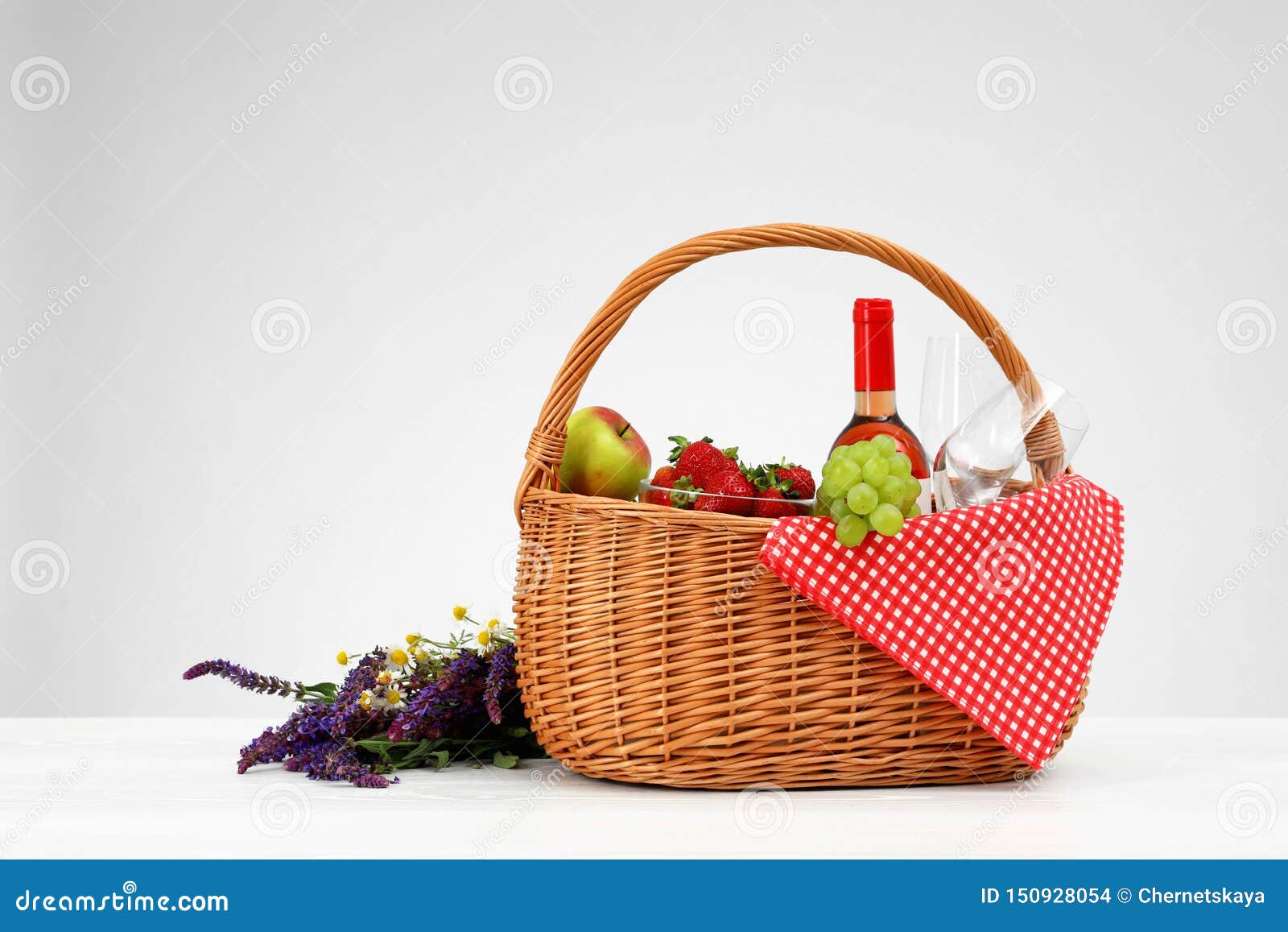 Picnic Basket with Wine, Glasses and Products Stock Photo Image of outdoor, food 150928054