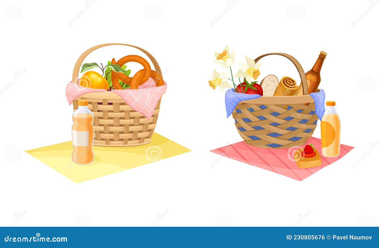 Picnic Baskets Full of Food and Drinks Set. Wicker Hampers with ...