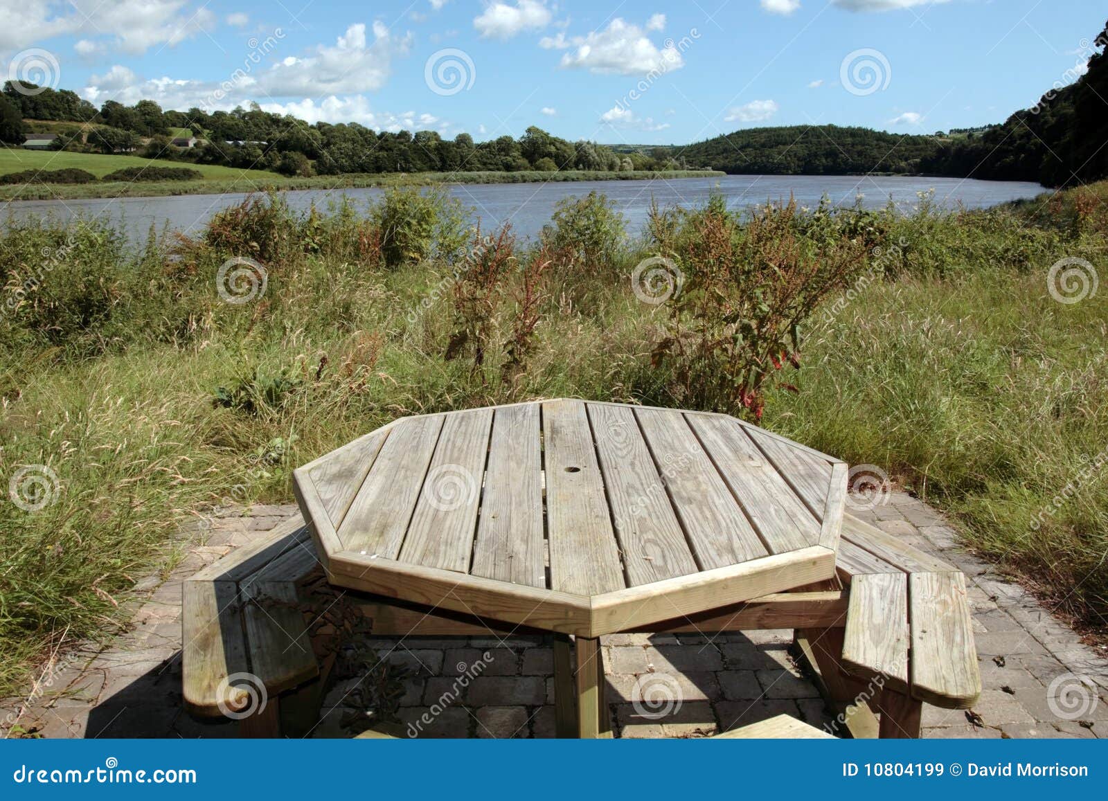 Picnic bench scene stock image. Image of ireland, lake 10804199