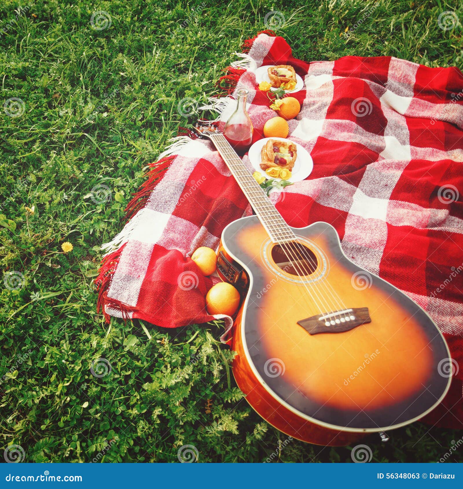 Picnic with Guitar Music on Grass Stock Image Image of meal, angle