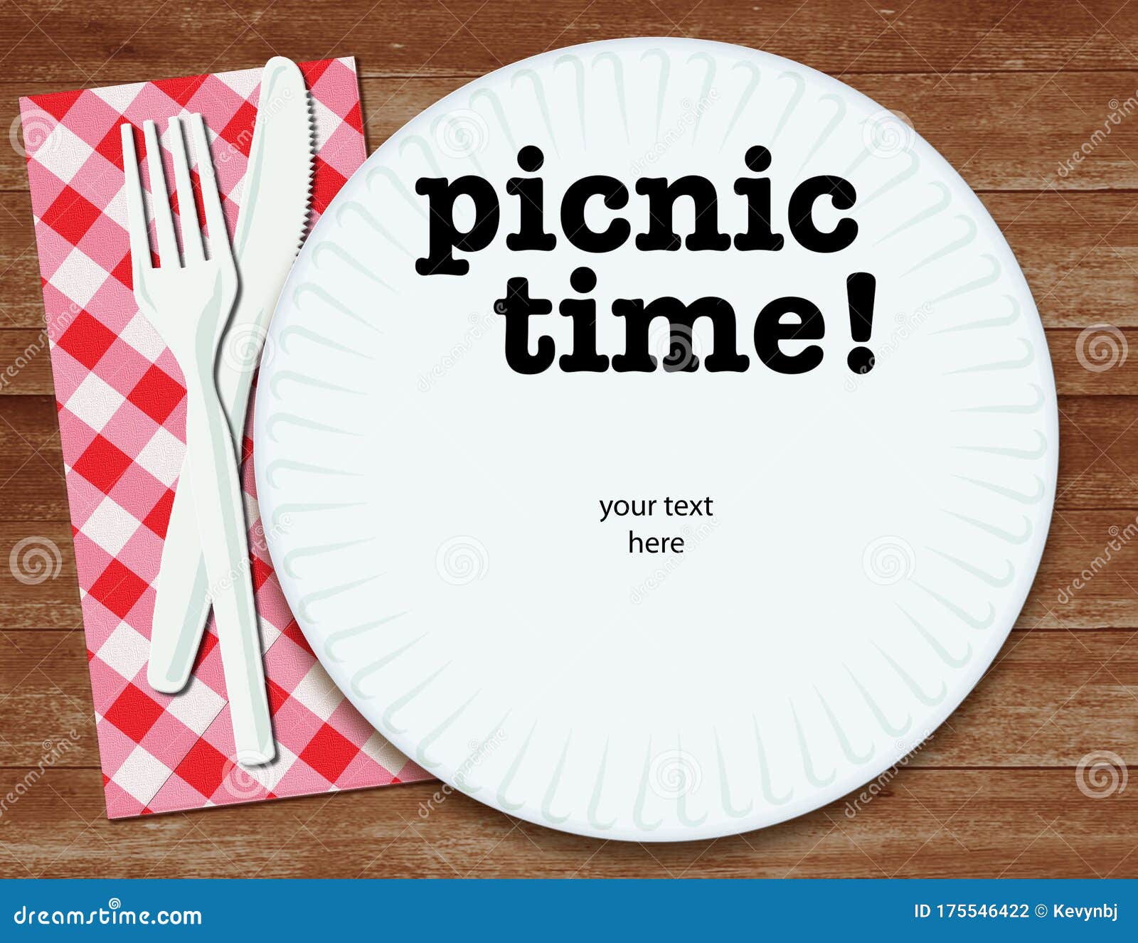 picnic invitation flyer art on wooden table
