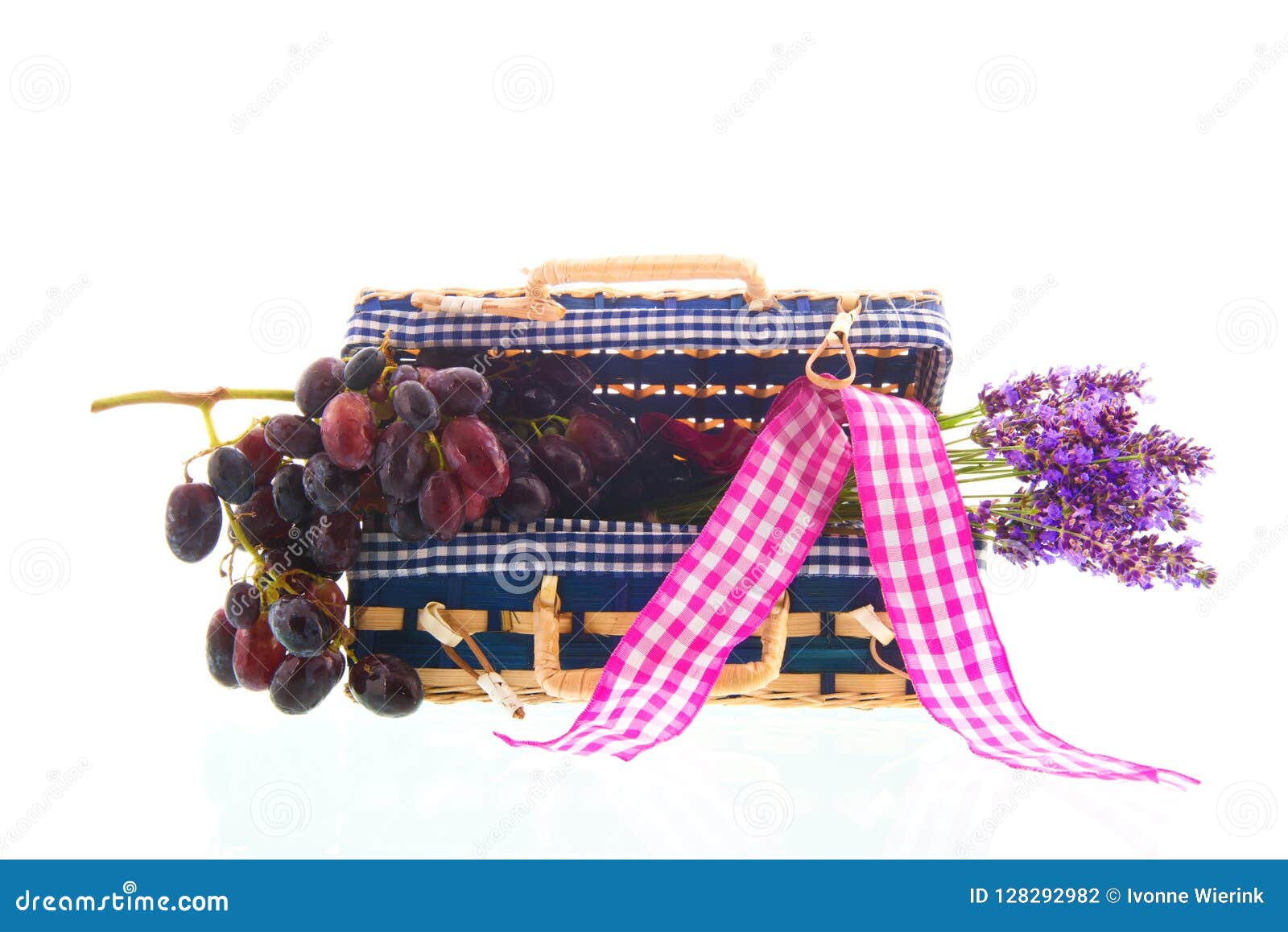 picnic suitcase with grapes and lavender