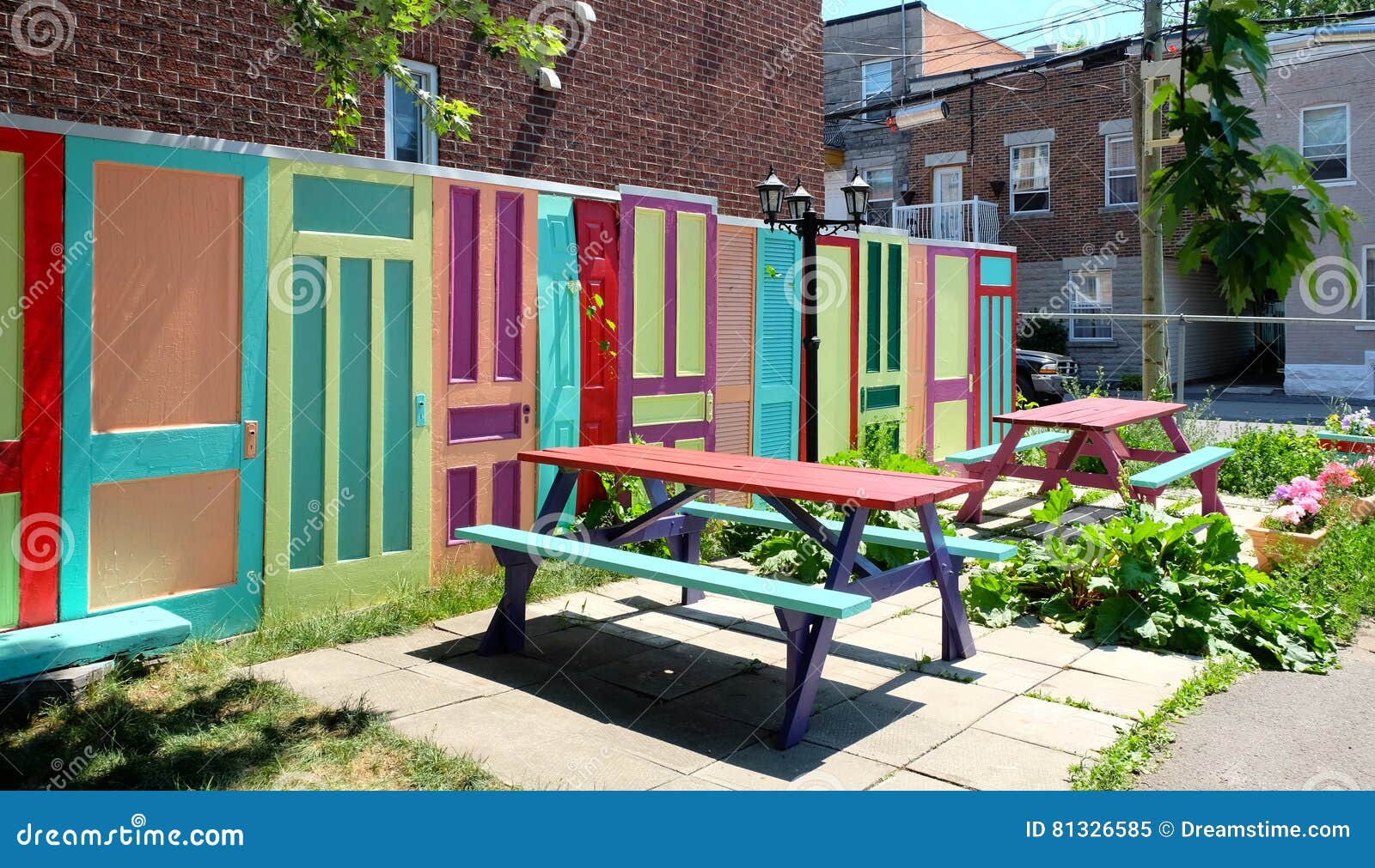 Picnic Table Colored, Montreal, Quebec. Stock Image Image of