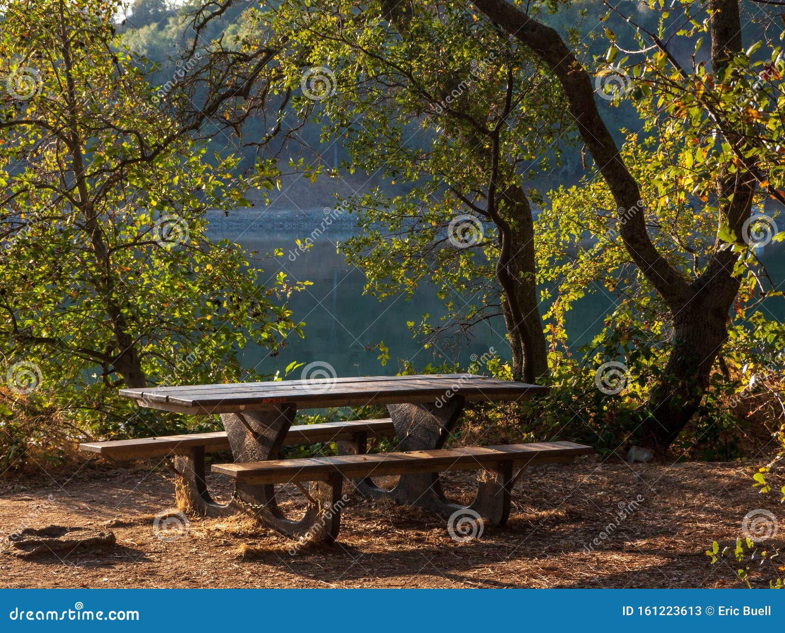 Picnic Table in Golden Hour Light Lake Natoma CA Stock Image Image of