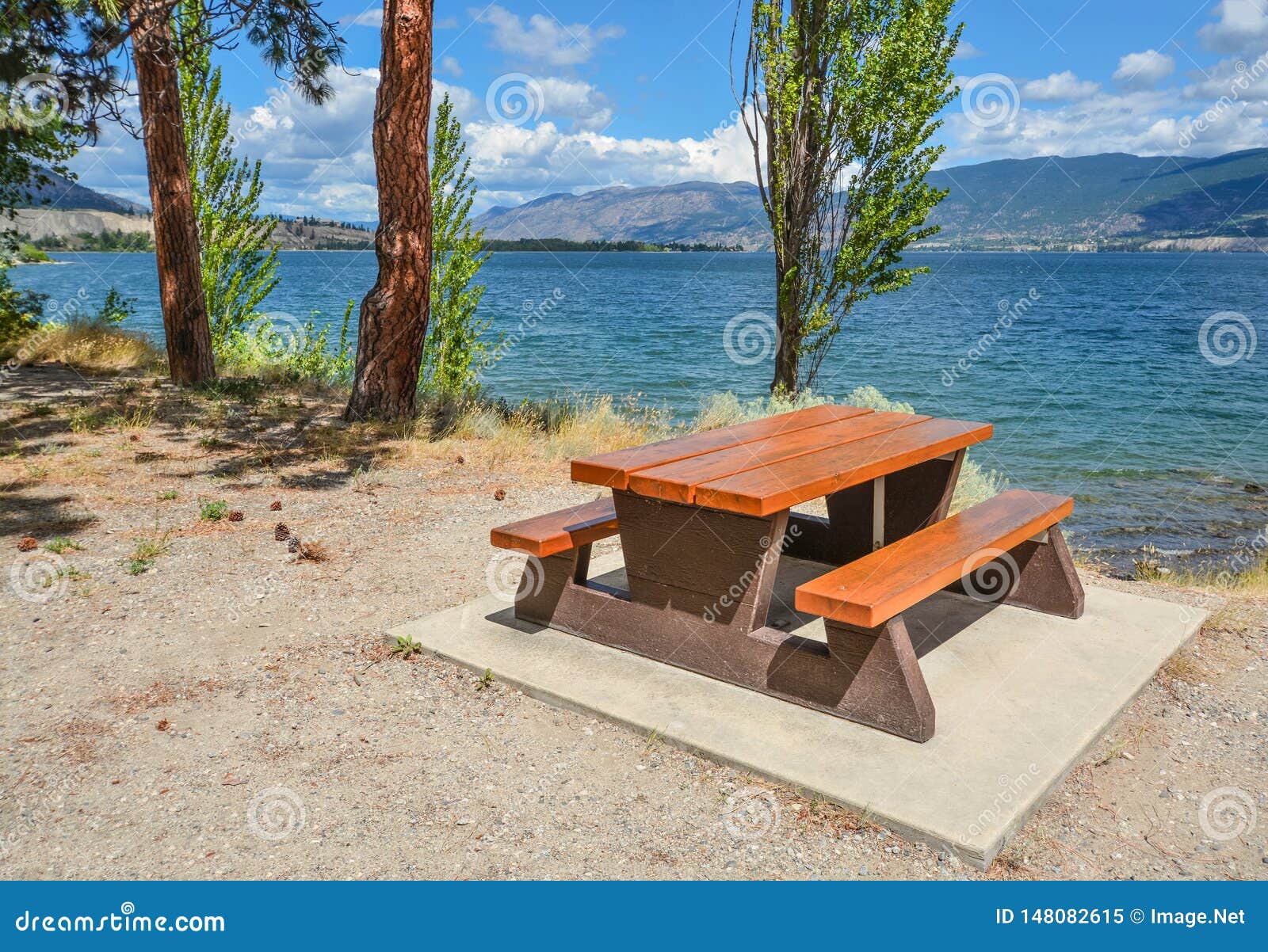 Picnic Table on a Shore of Okanagan Lake. Stock Image Image of