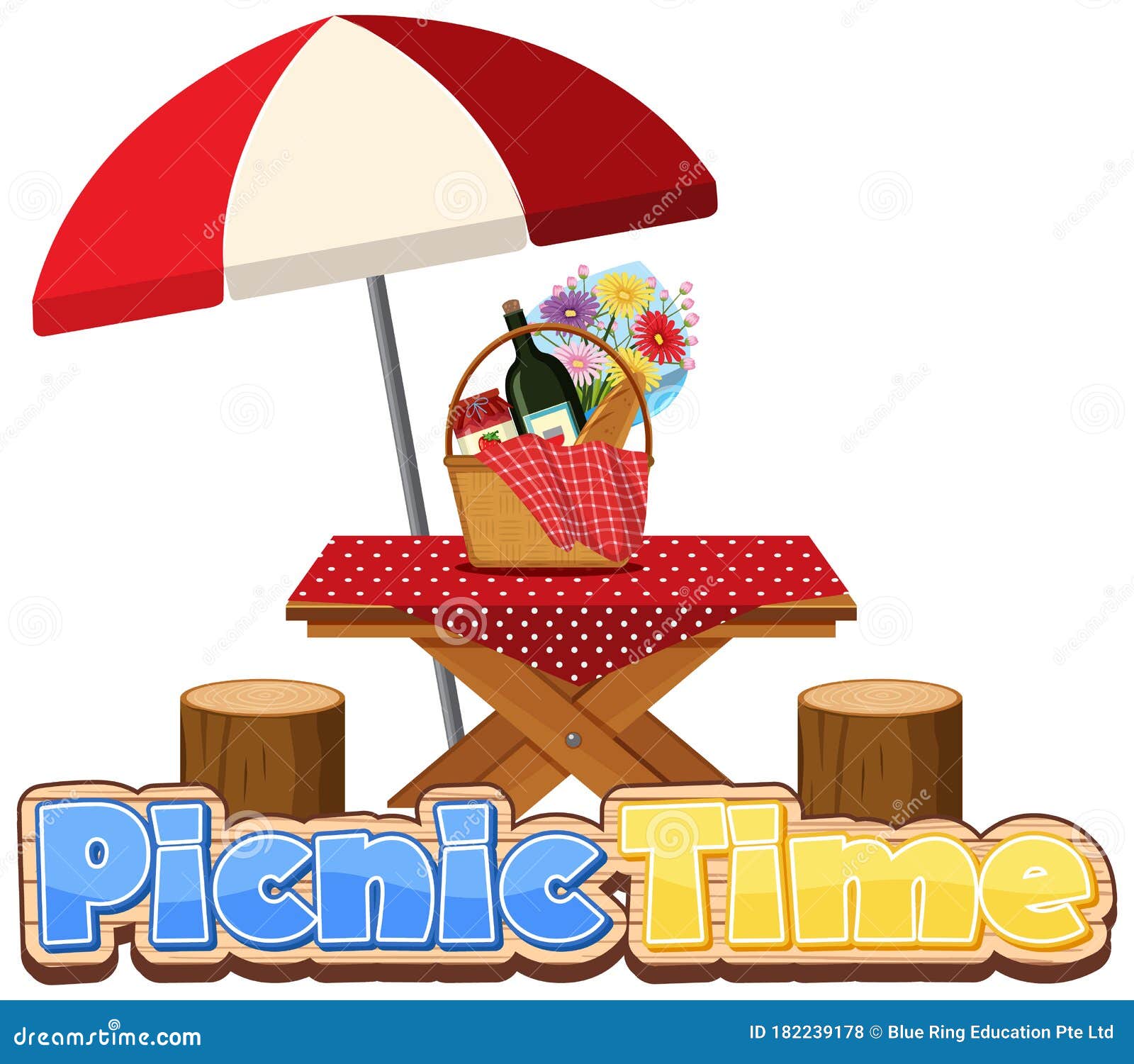 Picnic Time Sign With Picnic Table On White Background Stock Vector