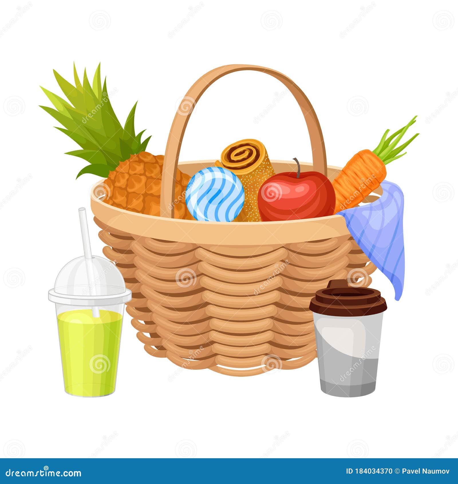 Picnic Wicker Hamper with Foodstuff for Eating Outdoors Vector ...