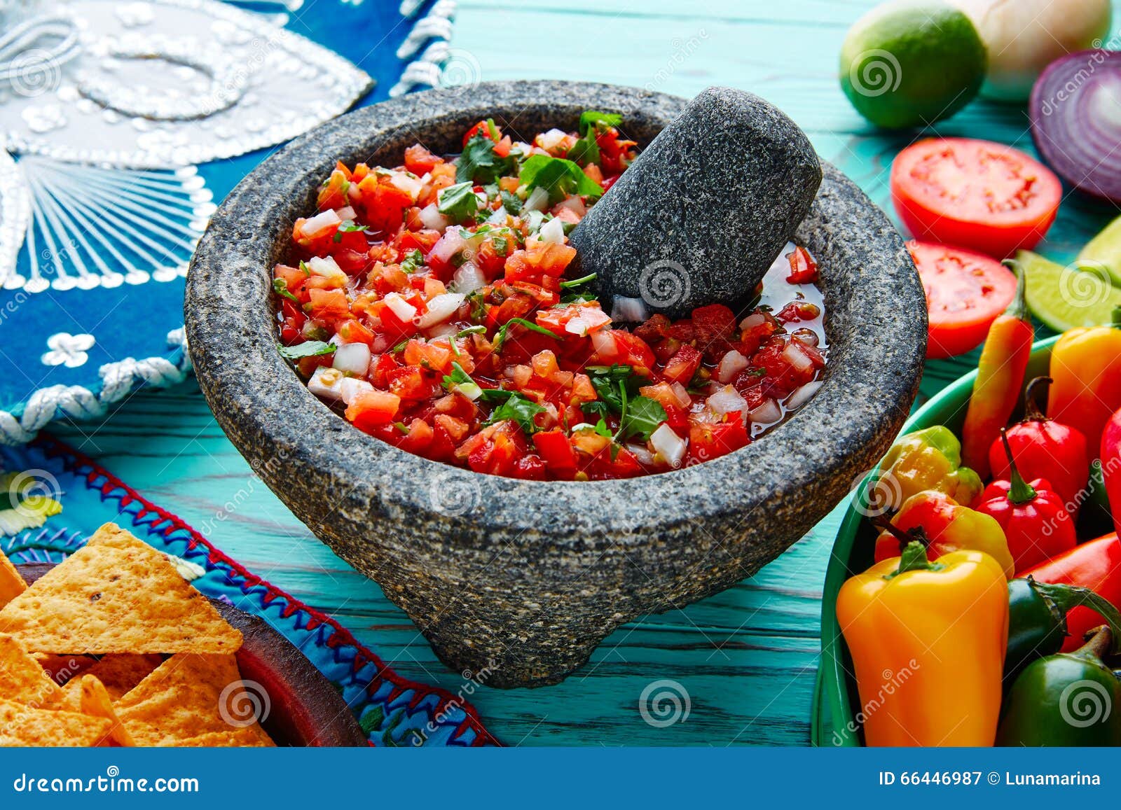 pico de gallo sauce from mexico in molcajete