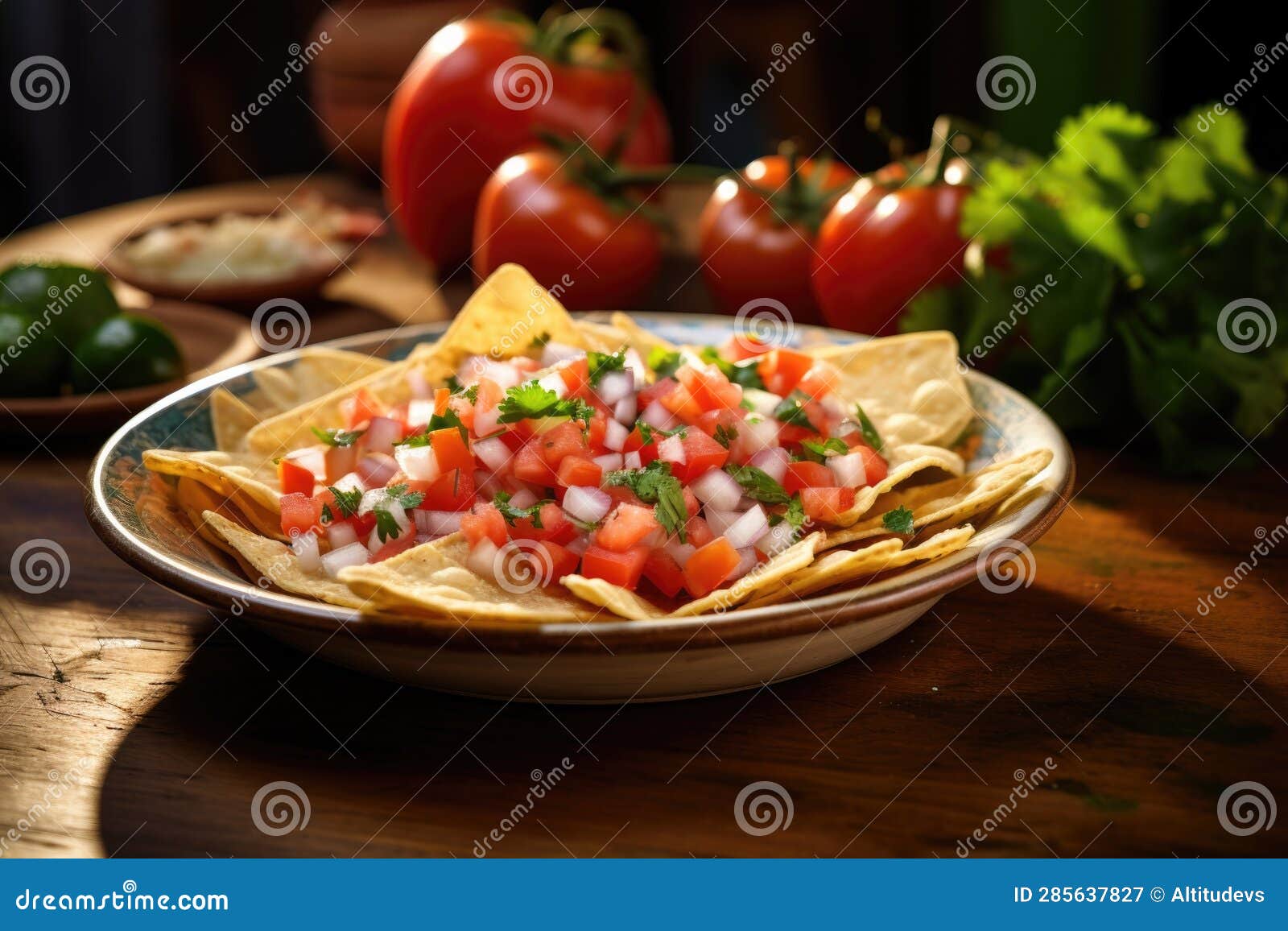 Pico De Gallo with Tortilla Chips on a Plate Stock Image Image of