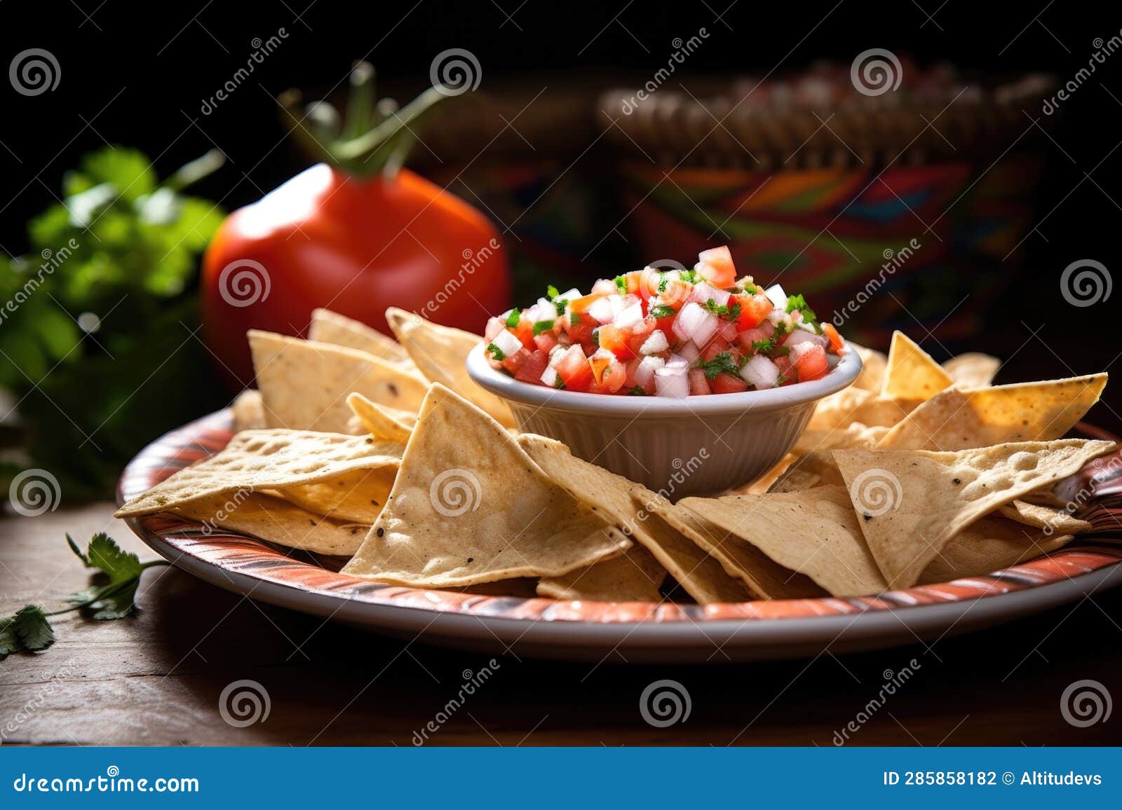 Pico De Gallo with Tortilla Chips on a Plate Stock Photo Image of