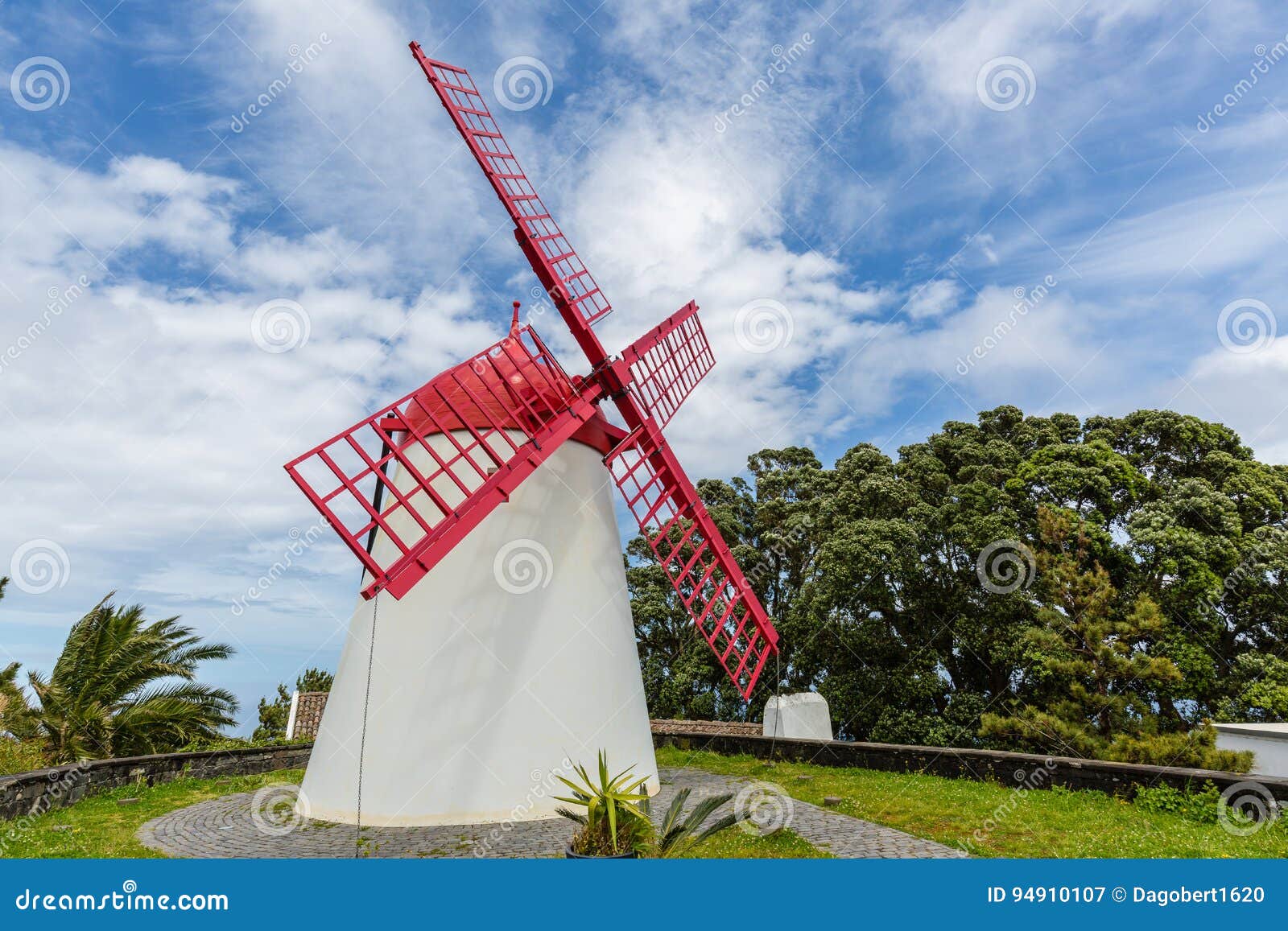 pico vermelho windmill on the coast of sao miguel island