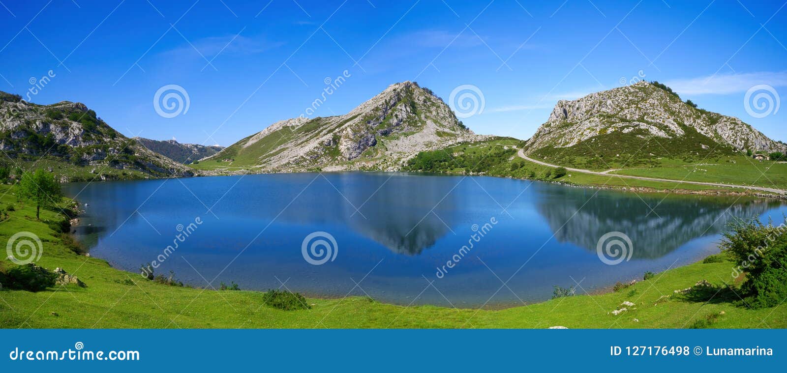 picos de europa enol lake in asturias spain