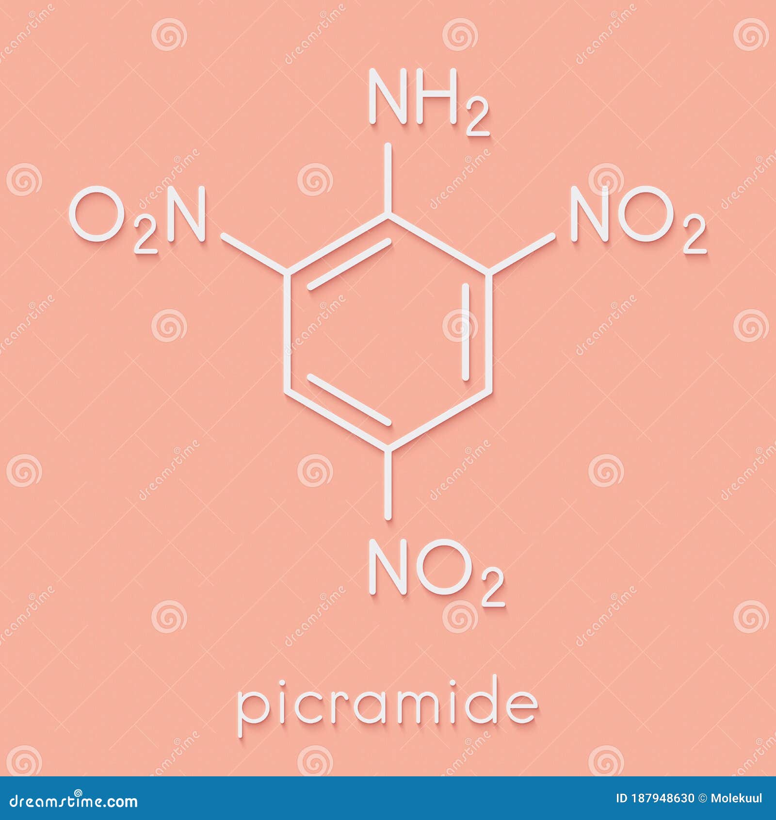 picramide, 2,4,6-trinitroaniline explosive molecule. skeletal formula.