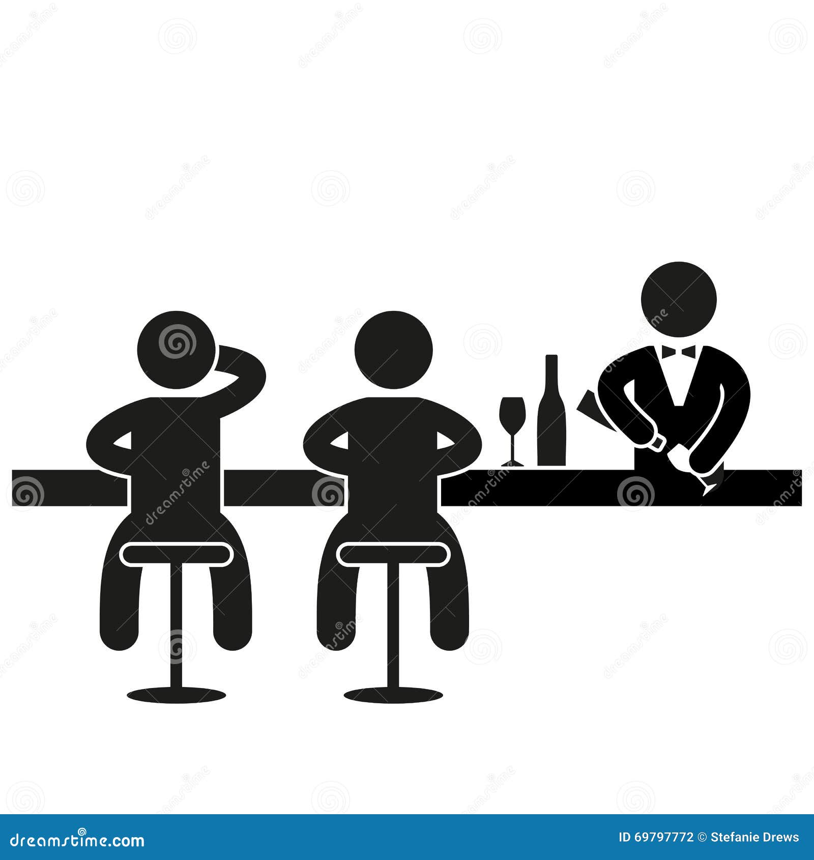 black and white Pictogram for a bar with people.