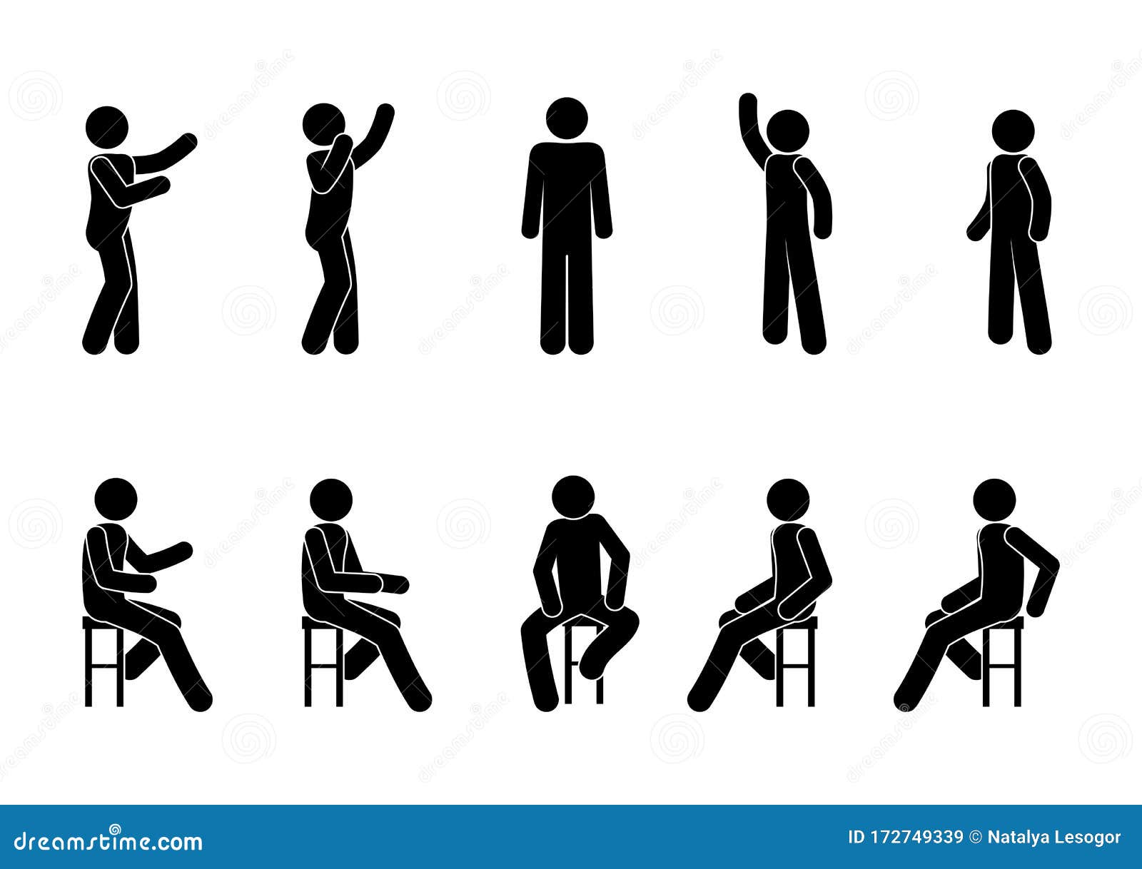 Pictogram People Sit and Stand, Man Icon, Human Silhouette in Various ...