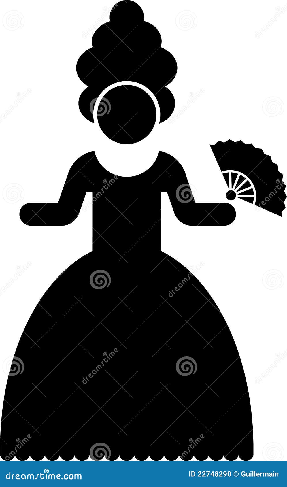 pictogram of a woman in period costume