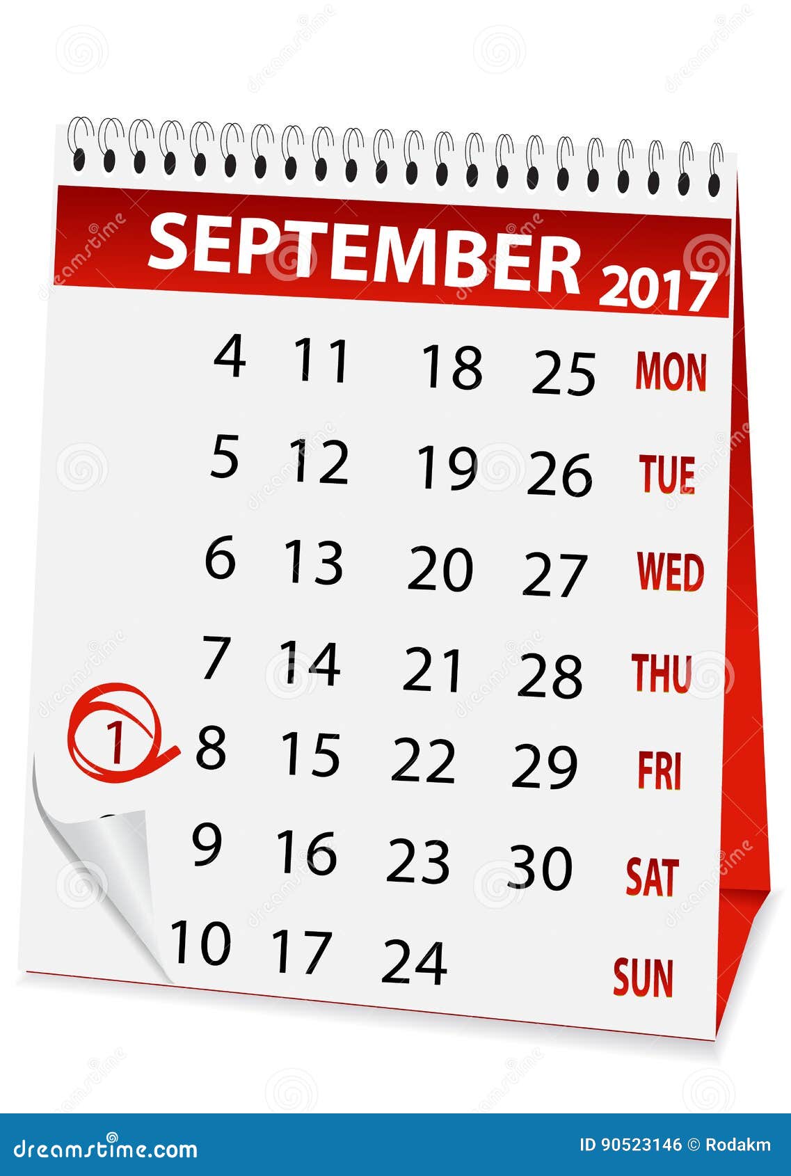 Pictogramkalender Voor 1 September 2017 Vector Illustratie - Illustration  Of Kennis, Symbool: 90523146