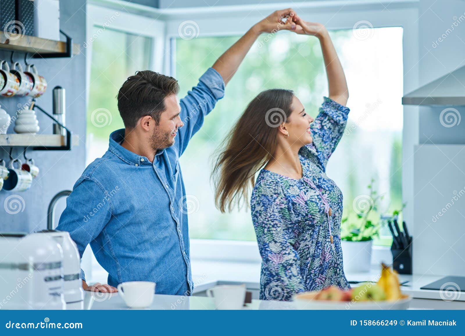 Adult Couple Dancing in the Kitchen Stock Image Image of happy