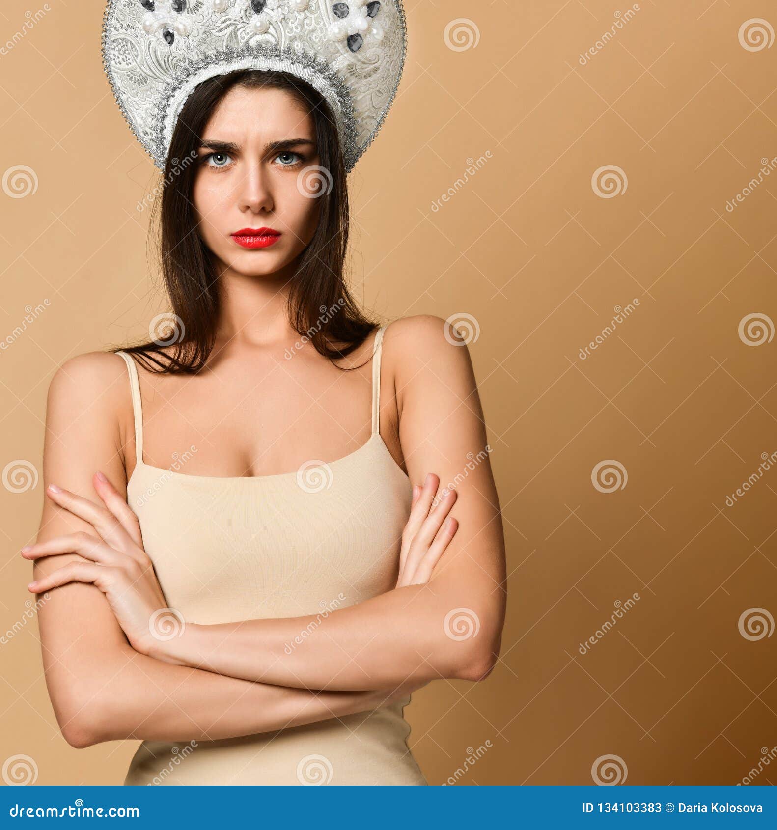 Picture of Angry Young Woman Standing Over Nude Background. Looking Camera.  Stock Image - Image of hair, caucasian: 134103383