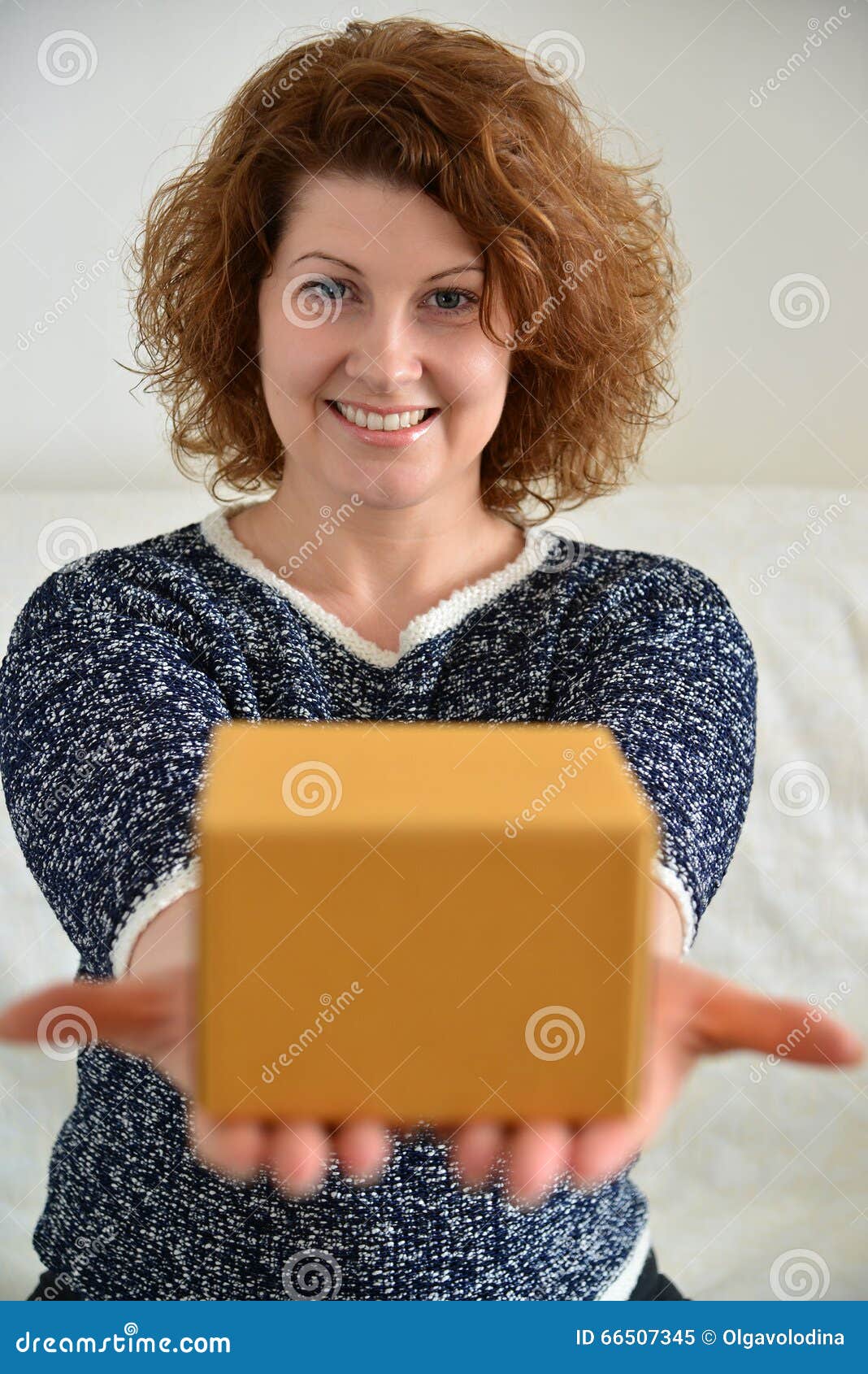 Picture of Attractive Woman with Cardboard Box Stock Image Image of