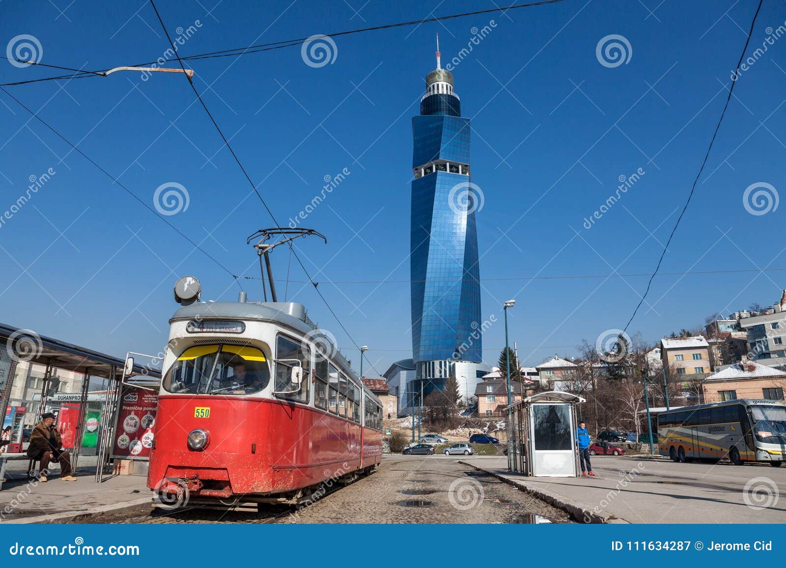 Tram Ready For Departure On The Train Station Stop The Avaz Twist