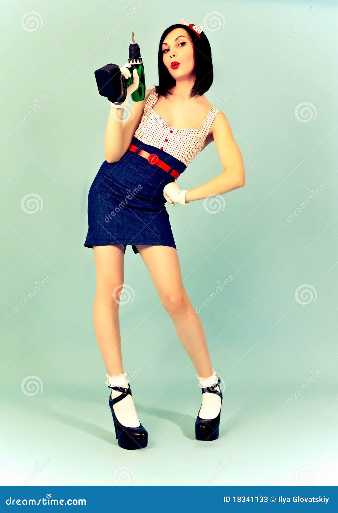 Picture Of Beautiful Pin Up Woman With Tool Stock Image