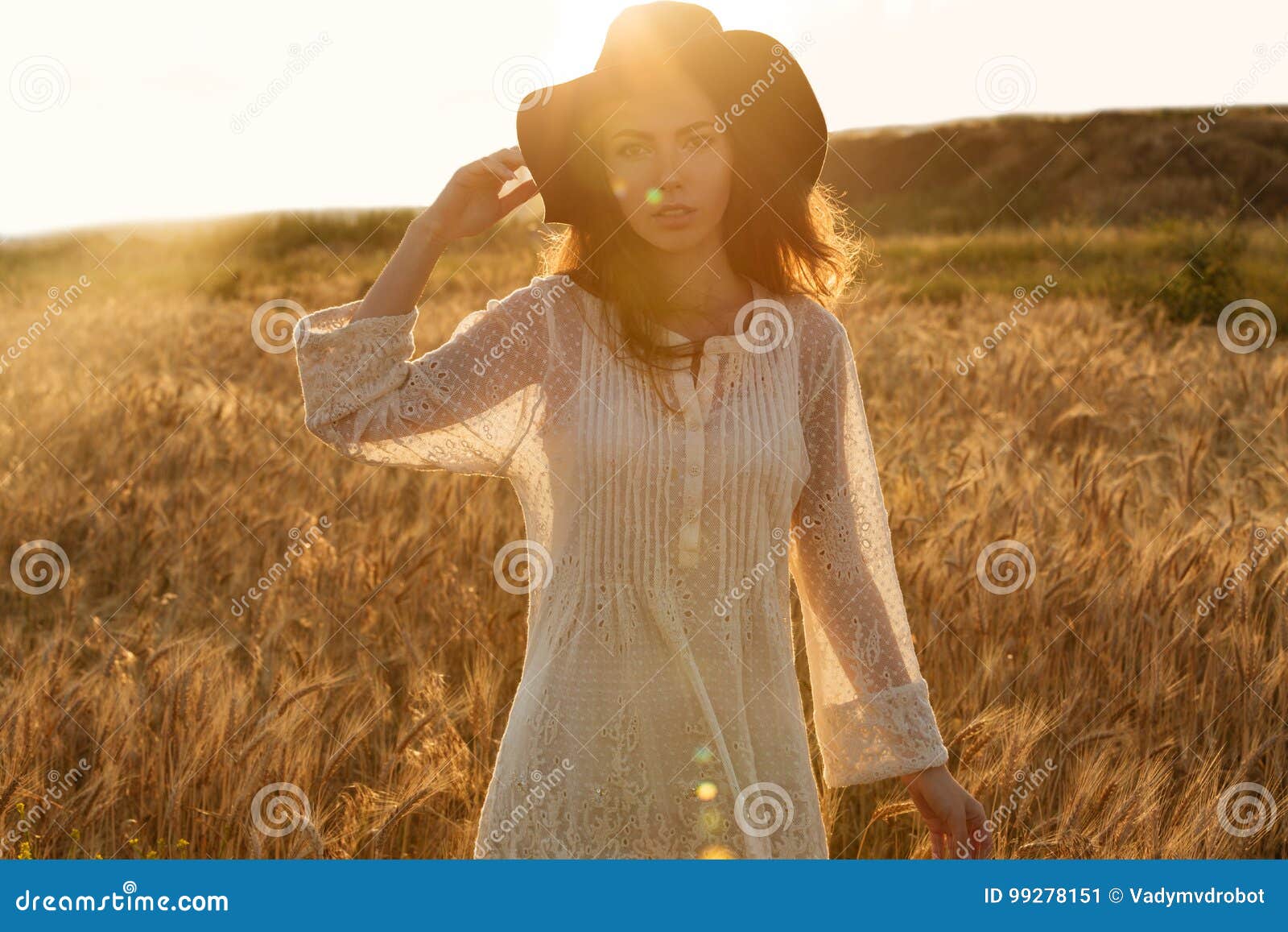 Beautiful Young Woman Standing in the Field Stock Image - Image of ...