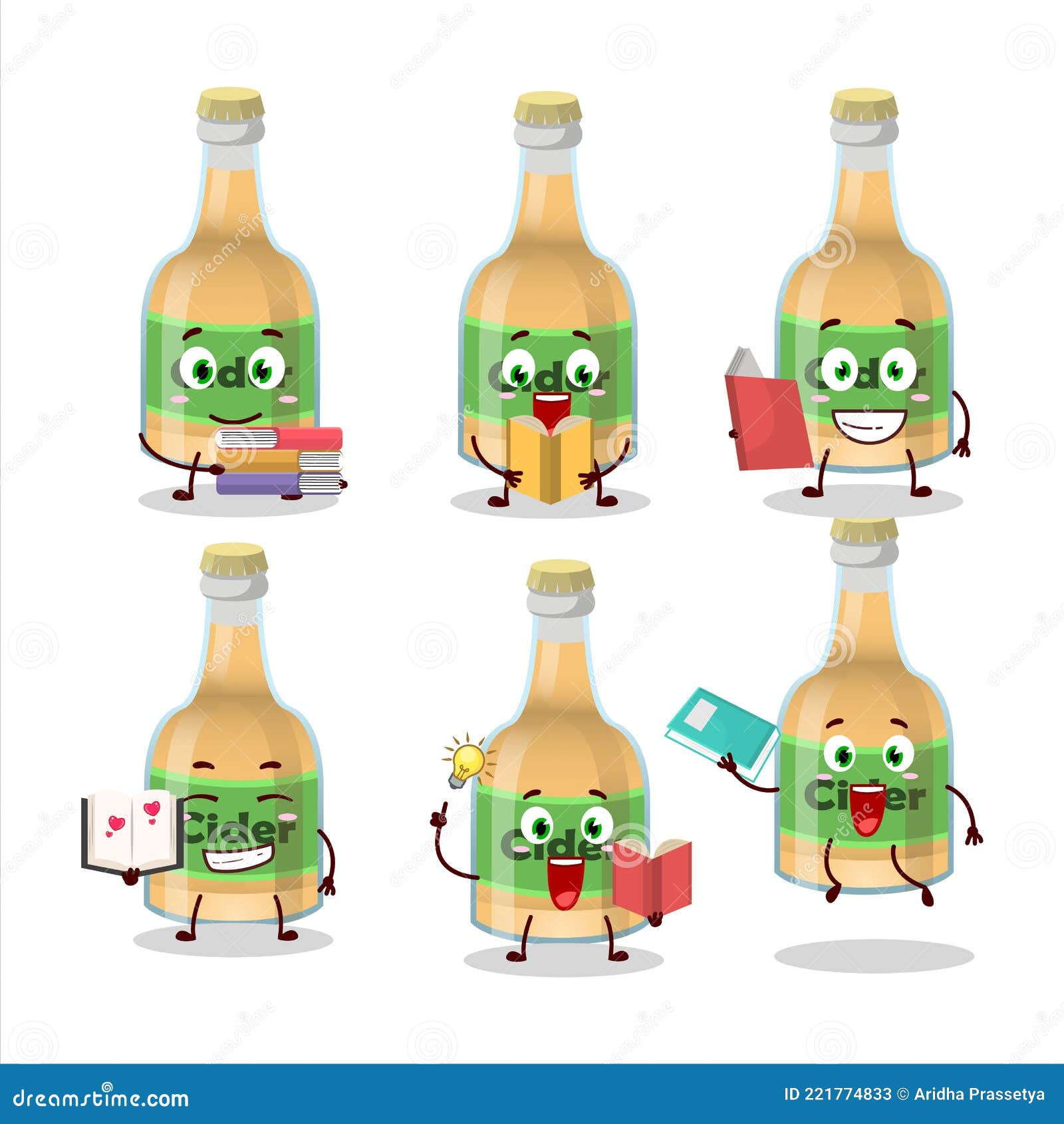 A Picture of Cider Bottle Cartoon Character Concept Reading an Amusing