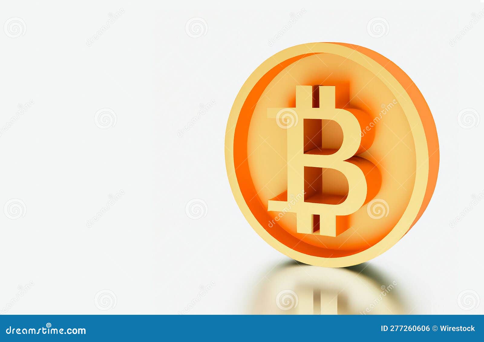 3d  of a golden bitcoin virtual cryptocurrency on a white background with bottom surplus