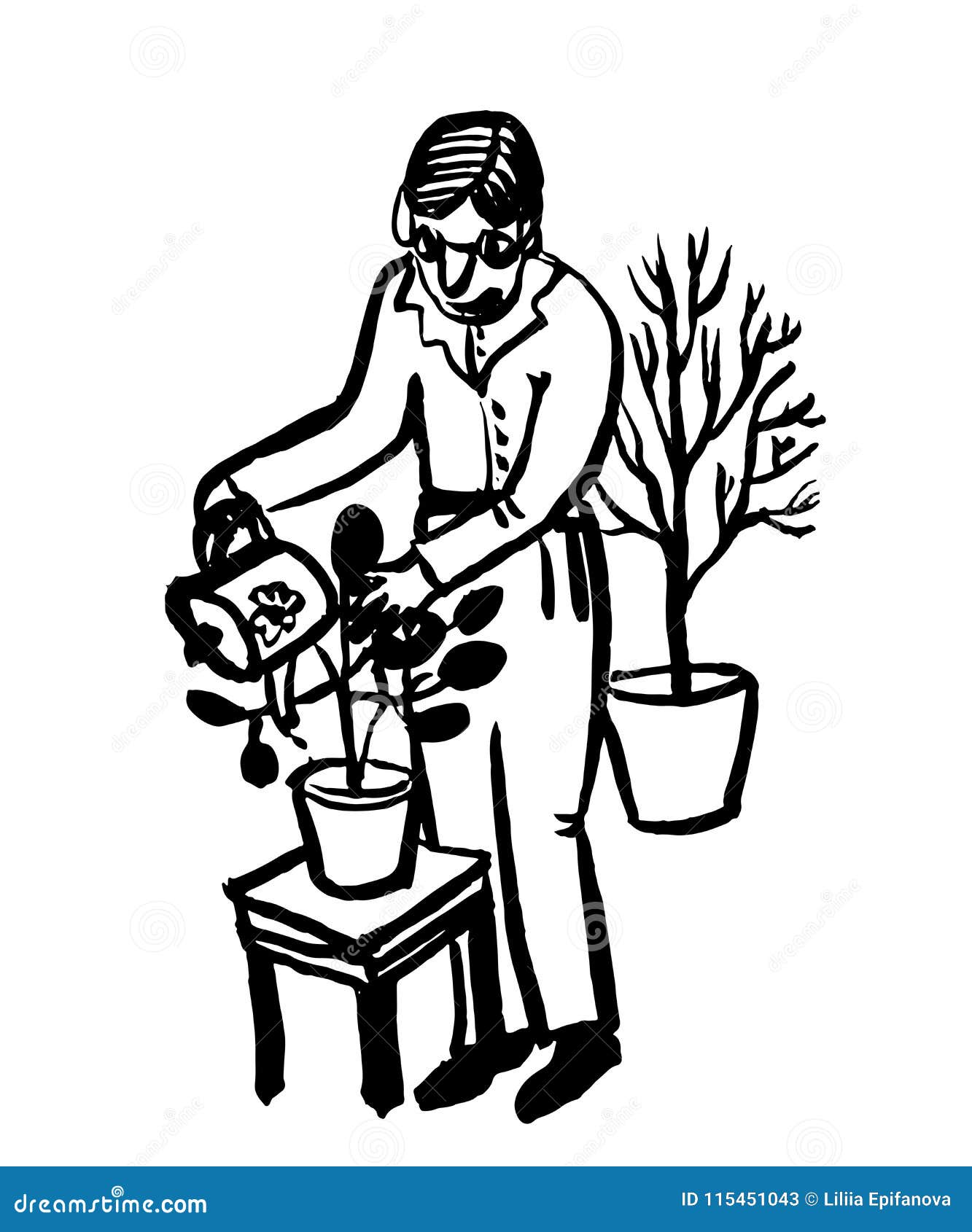 Continuous one line man is watering a plant in  Stock Illustration  59792127  PIXTA