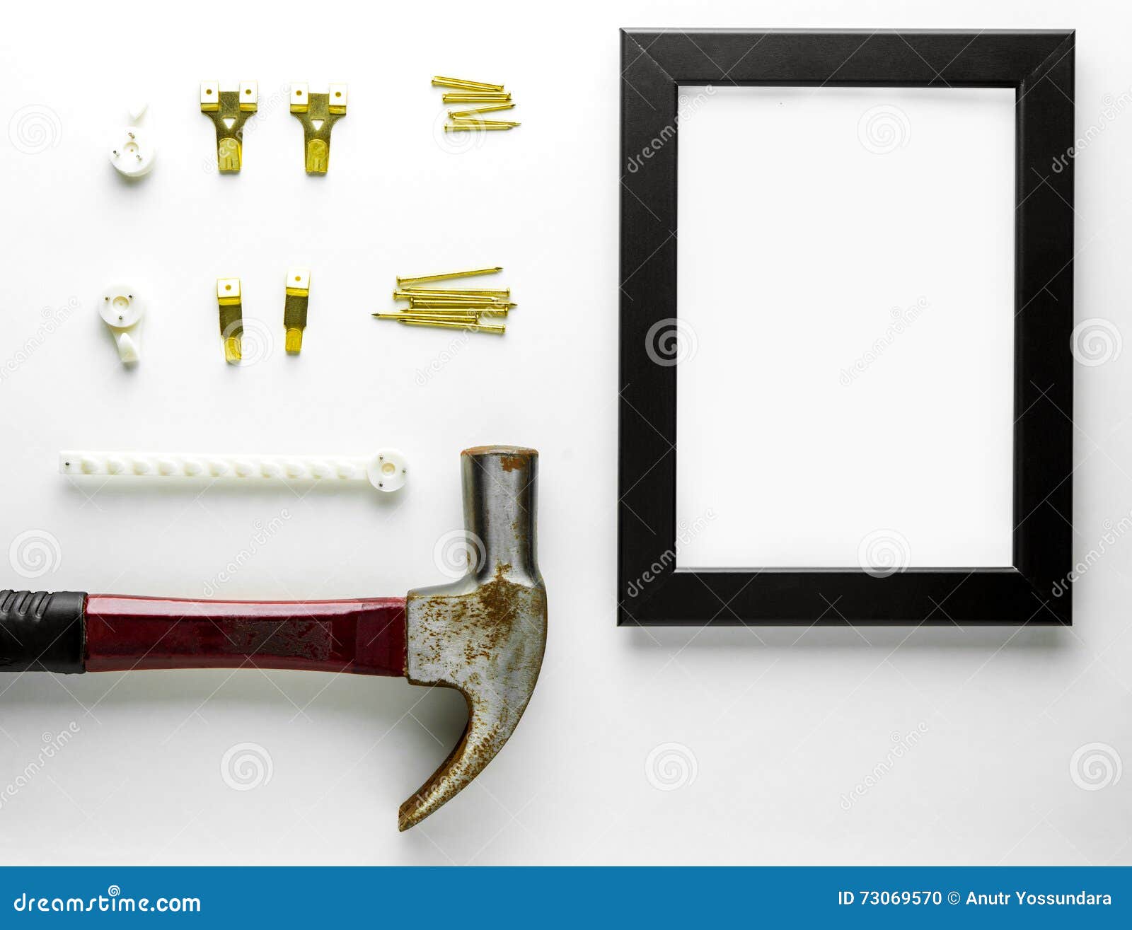 Picture Frame Hook Nail Installation Equipment. Stock Photo Image of