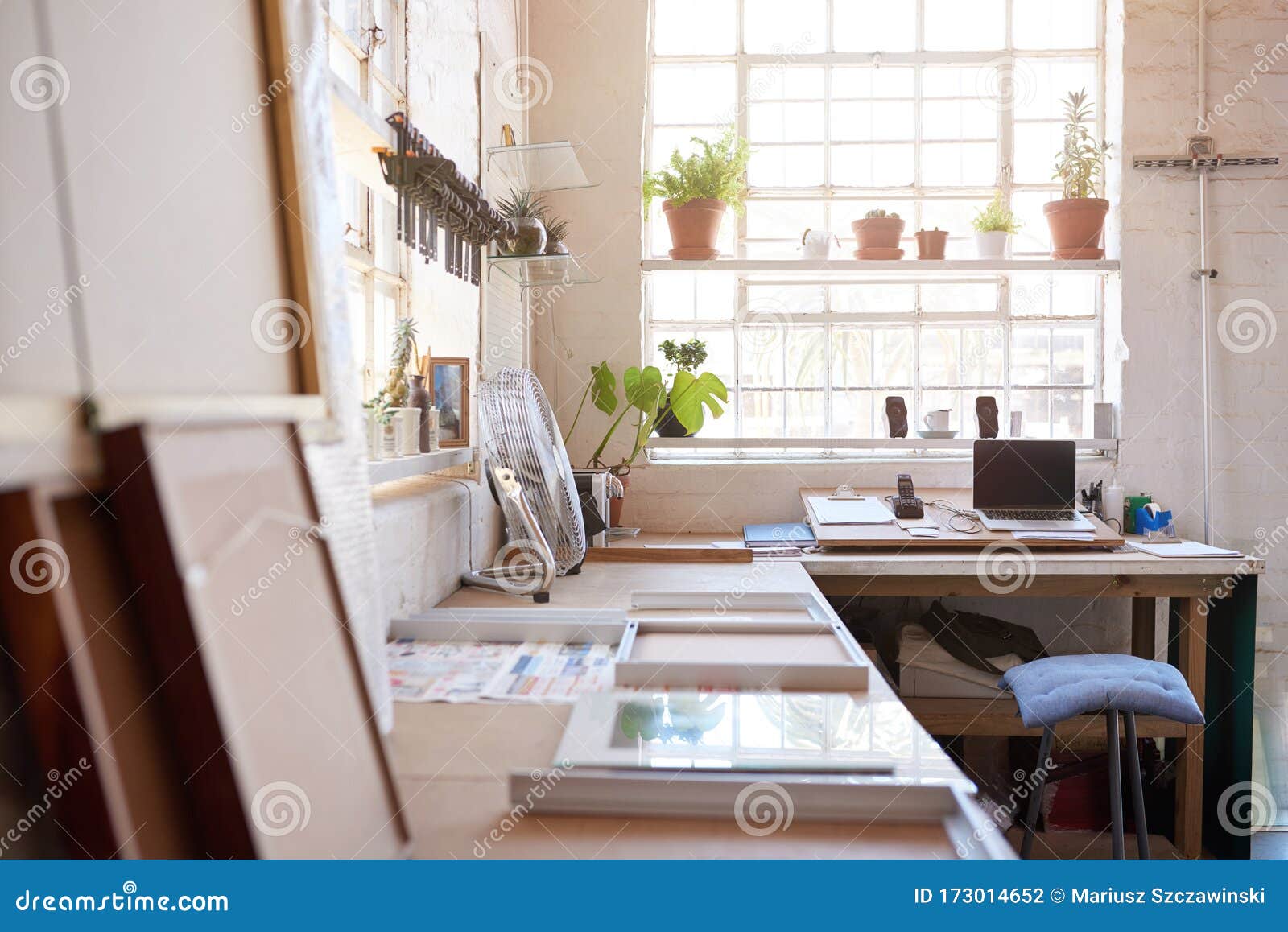 Picture Frames Being Assembled in a Framing Studio Stock Photo Image of indoors, manufacturing