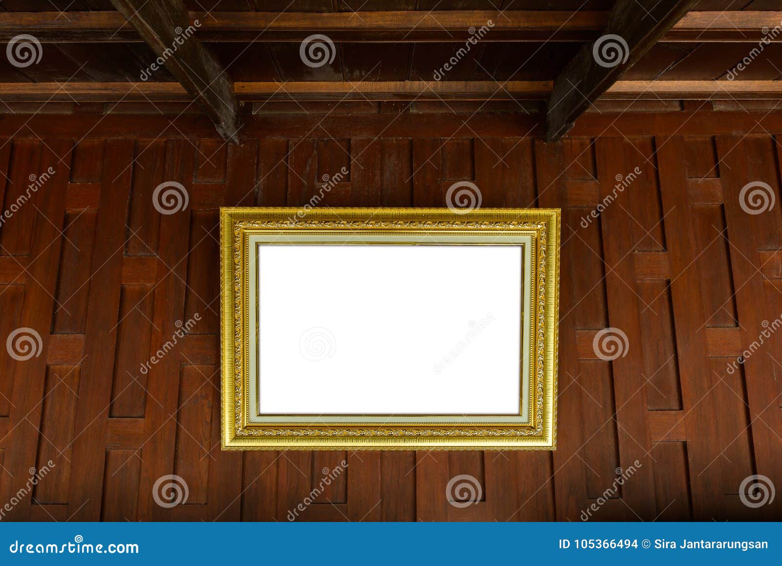 Picture Frames on Wooden Thai Style Wall Stock Photo Image of