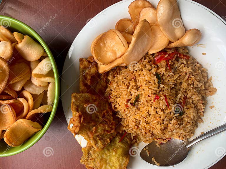 Nasi Goreng & X28;Fried Rice& X29; from the Top Stock Image - Image of