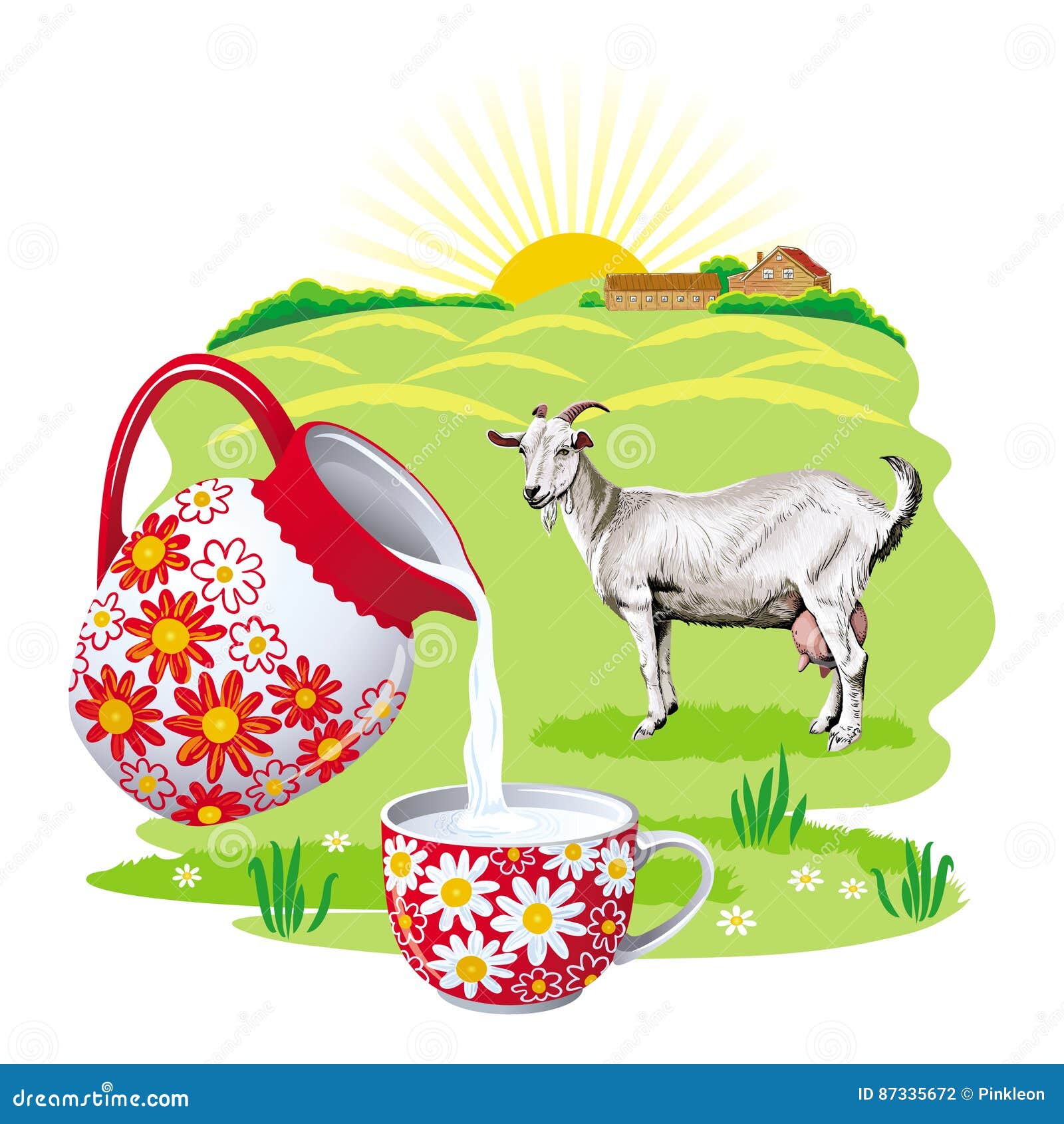 The Picture with Goat, and Goat`s Milk Stock Illustration