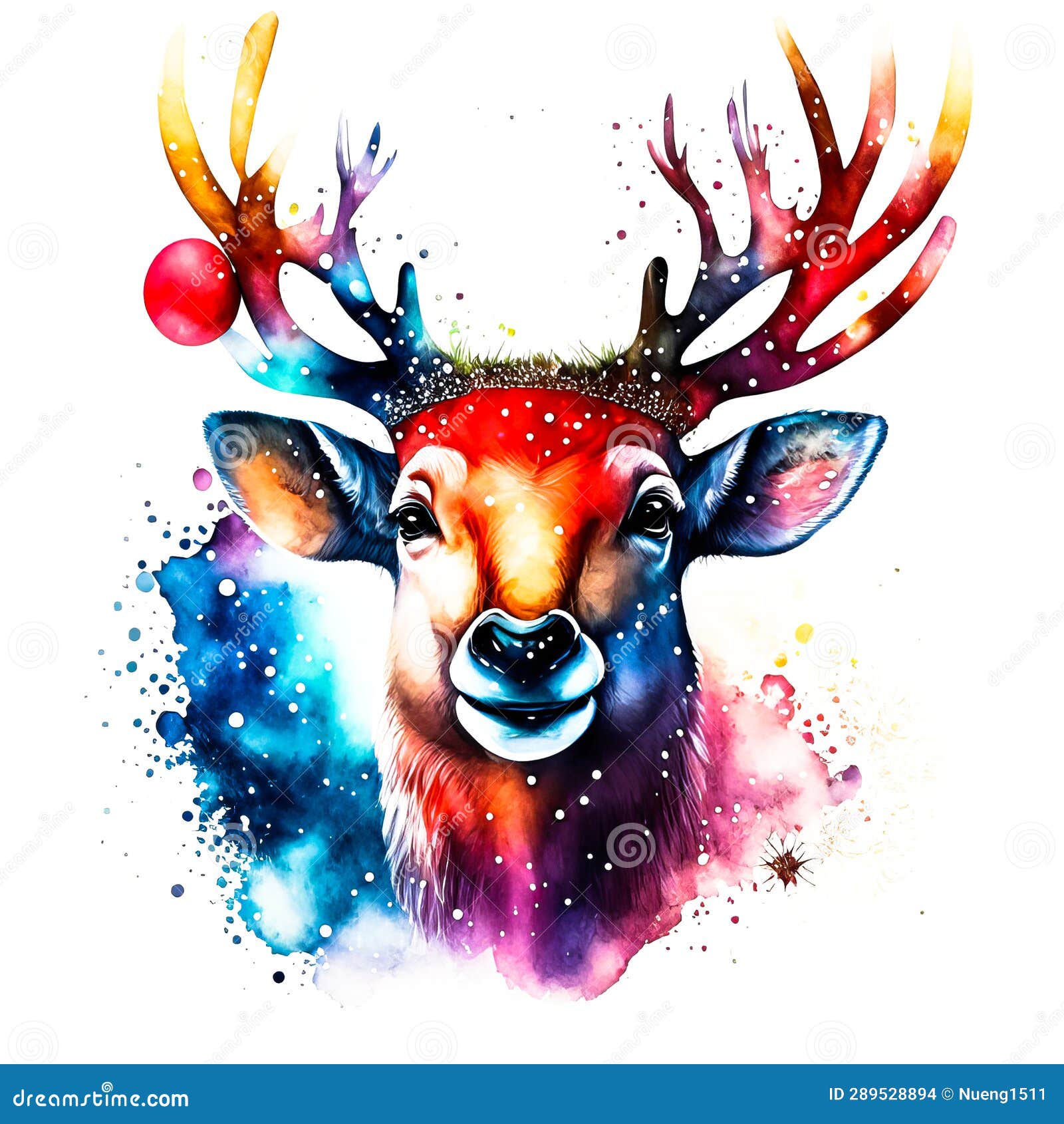 picture happiness lovely reindeer face drawing watercolor art background happiness lovely reindeer face drawing watercolor art 289528894