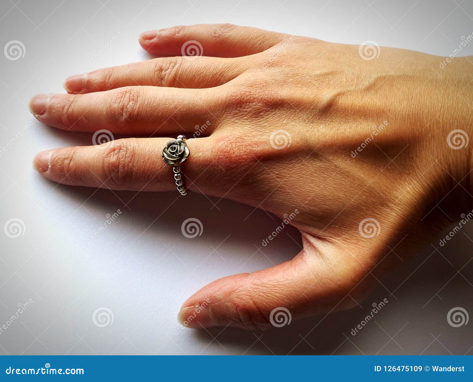 Womans Hand with Ring on Finger Stock Image Image of finger, human