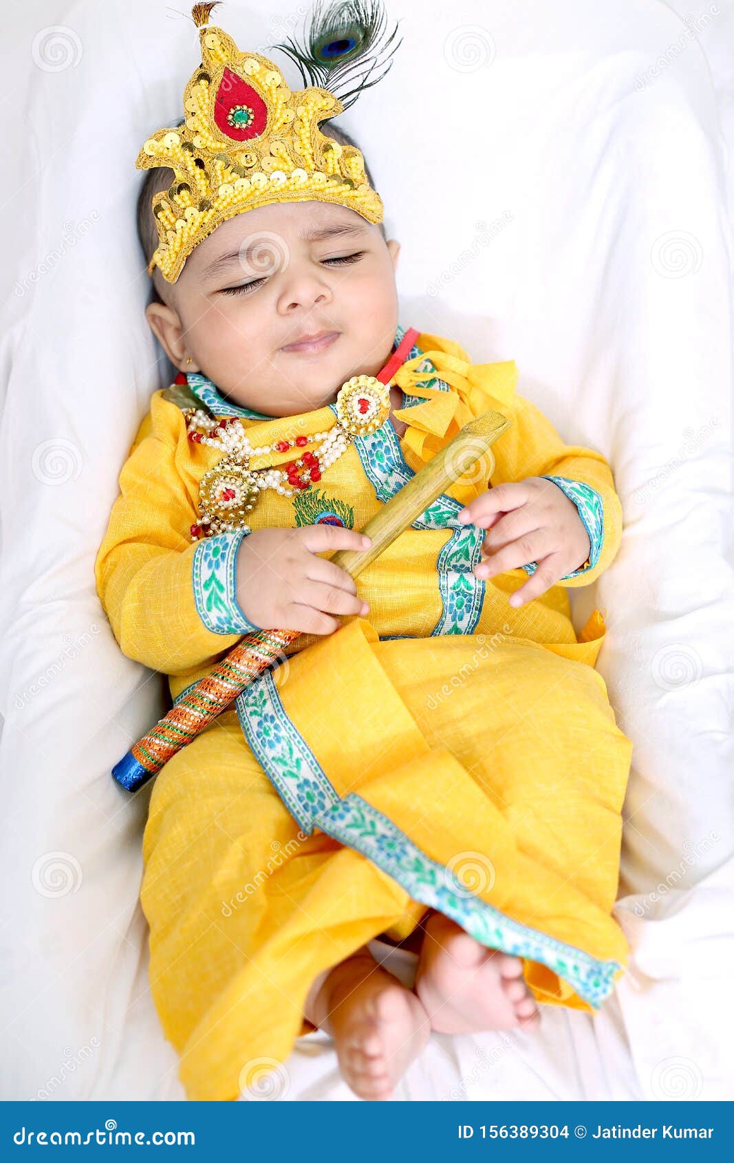 Picture of Baby krishna. stock photo. Image of crown - 156389304