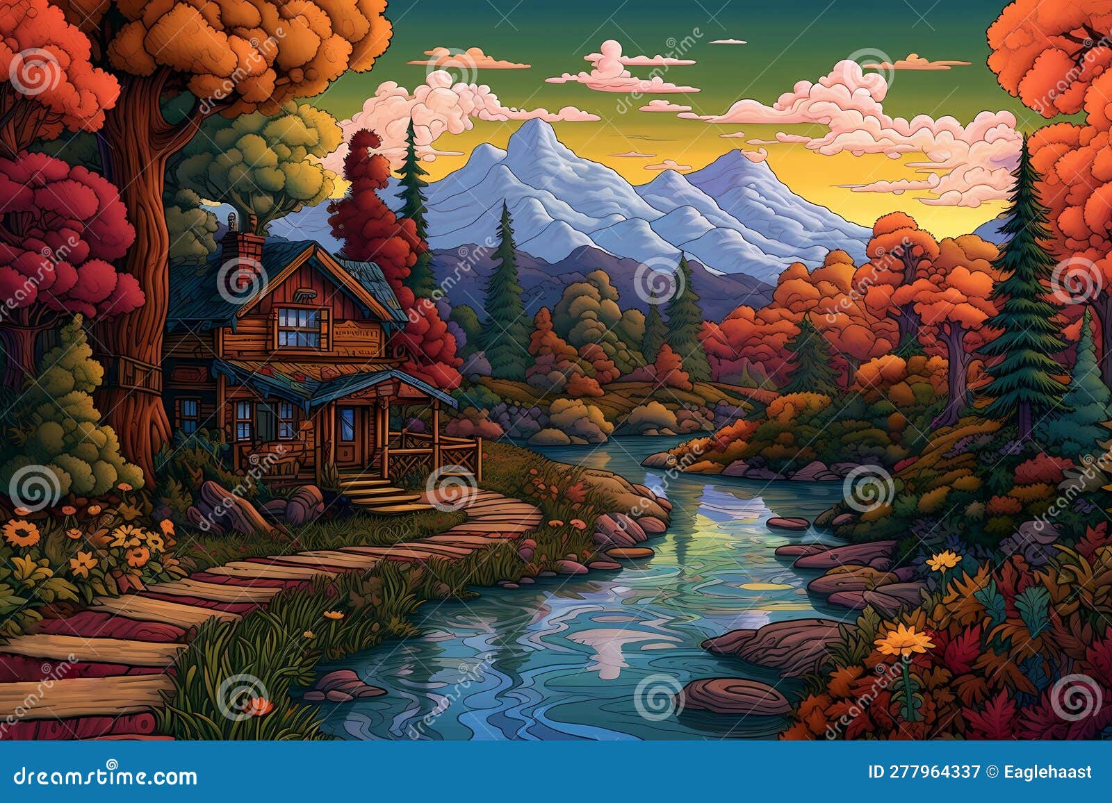 Pixel Graphics Of An 8 bit Landscape Village Stock Illustration pixel-graphics-of-an-8-bit-landscape-village-stock-illustration
